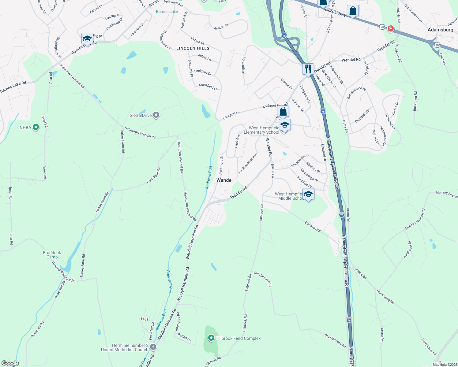 map of restaurants, bars, coffee shops, grocery stores, and more near in Wendel