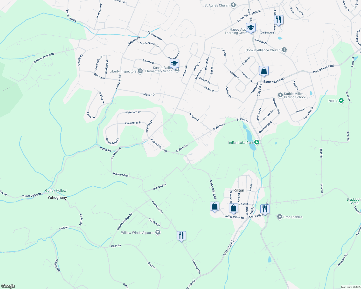 map of restaurants, bars, coffee shops, grocery stores, and more near 11255 Brokers Lane in Irwin