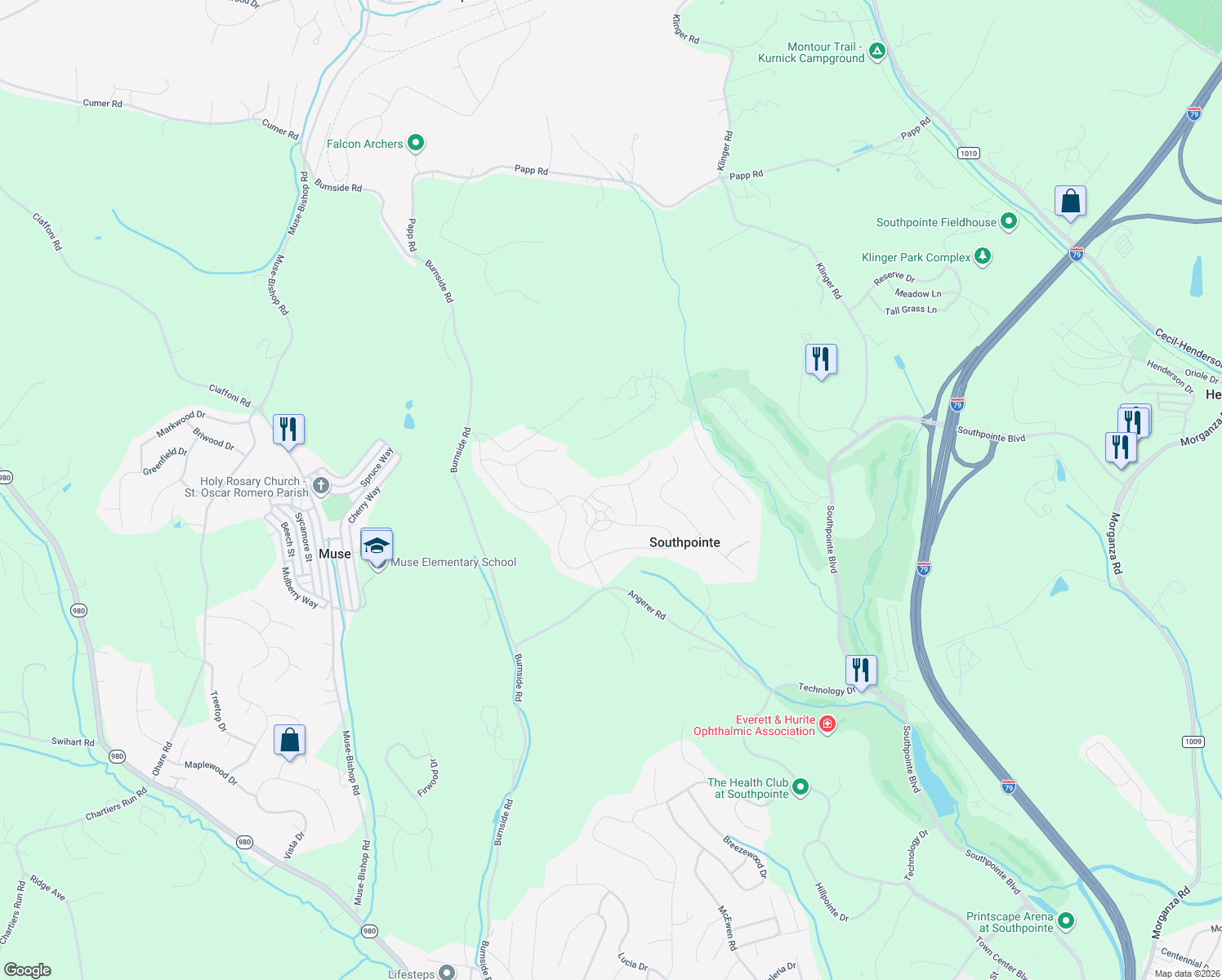 map of restaurants, bars, coffee shops, grocery stores, and more near 1414 Deer Creek Crossing Drive in McMurray