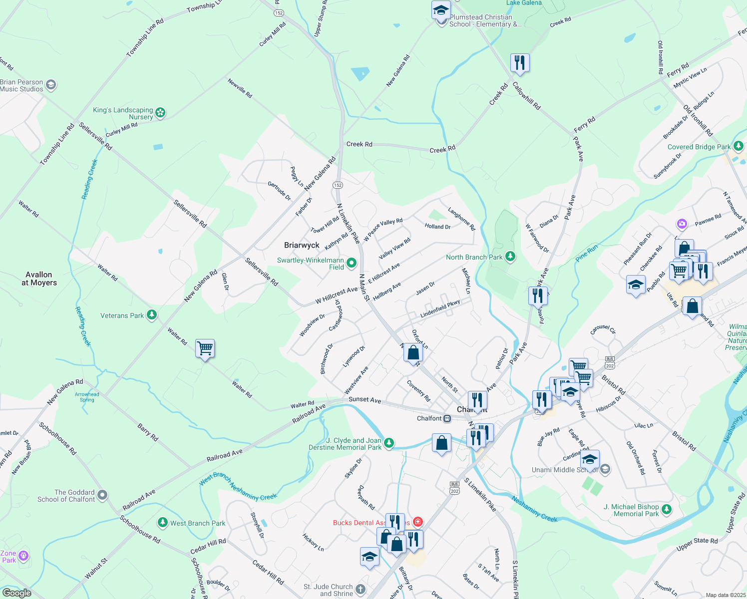 map of restaurants, bars, coffee shops, grocery stores, and more near 10 Hellberg Avenue in Chalfont