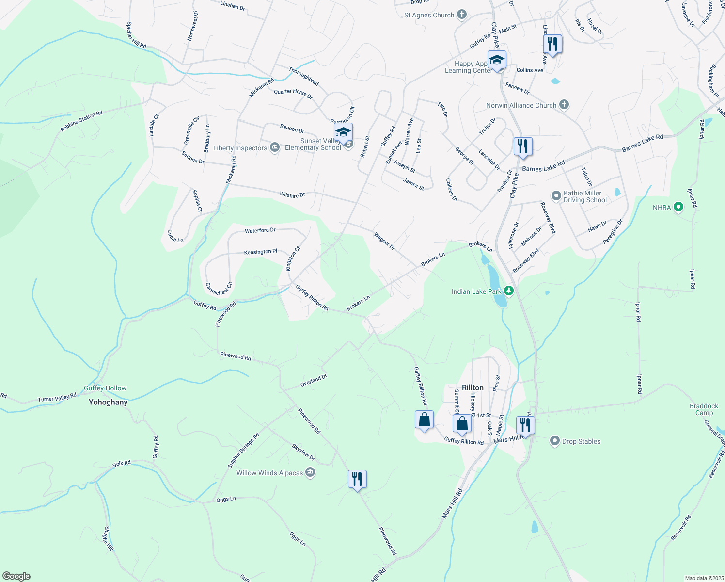map of restaurants, bars, coffee shops, grocery stores, and more near 11255 Brokers Lane in Irwin
