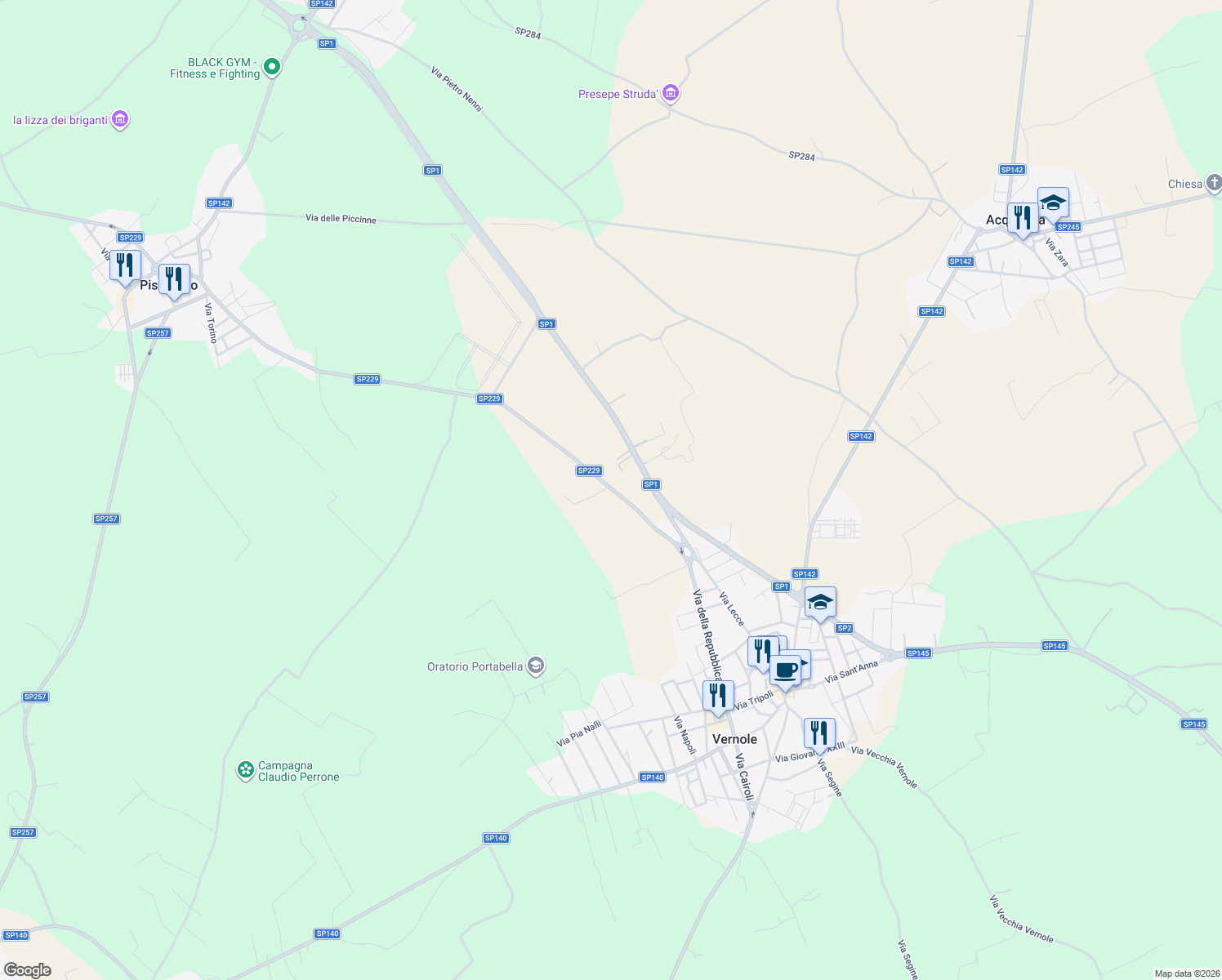 map of restaurants, bars, coffee shops, grocery stores, and more near in Province of Lecce