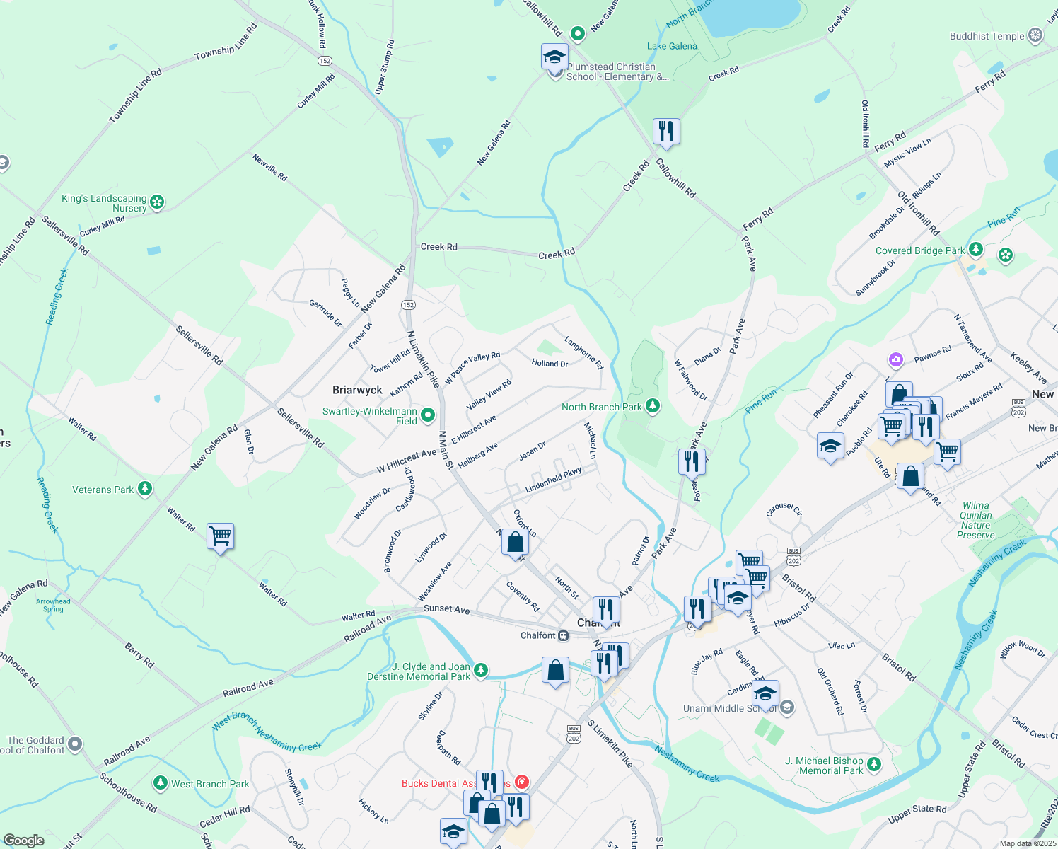 map of restaurants, bars, coffee shops, grocery stores, and more near 87 Hellberg Avenue in Chalfont