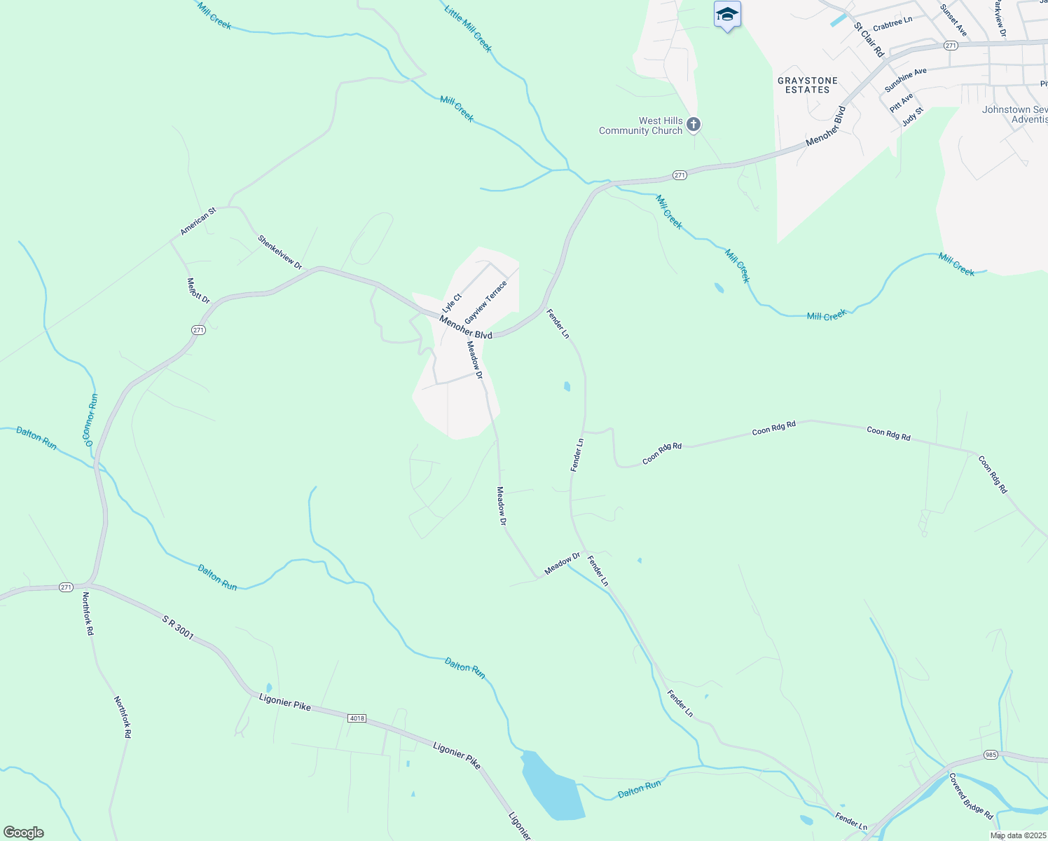 map of restaurants, bars, coffee shops, grocery stores, and more near 156-260 Meadow Drive in Johnstown