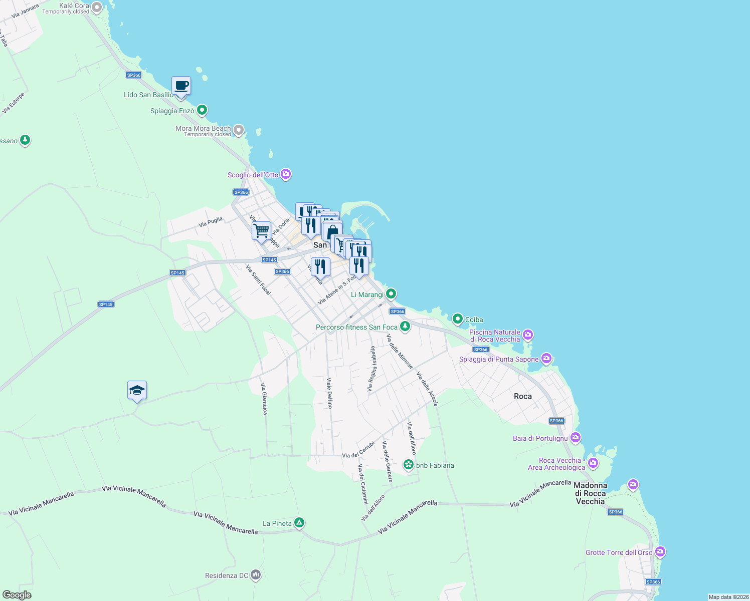 map of restaurants, bars, coffee shops, grocery stores, and more near 12 SP366 in San Foca