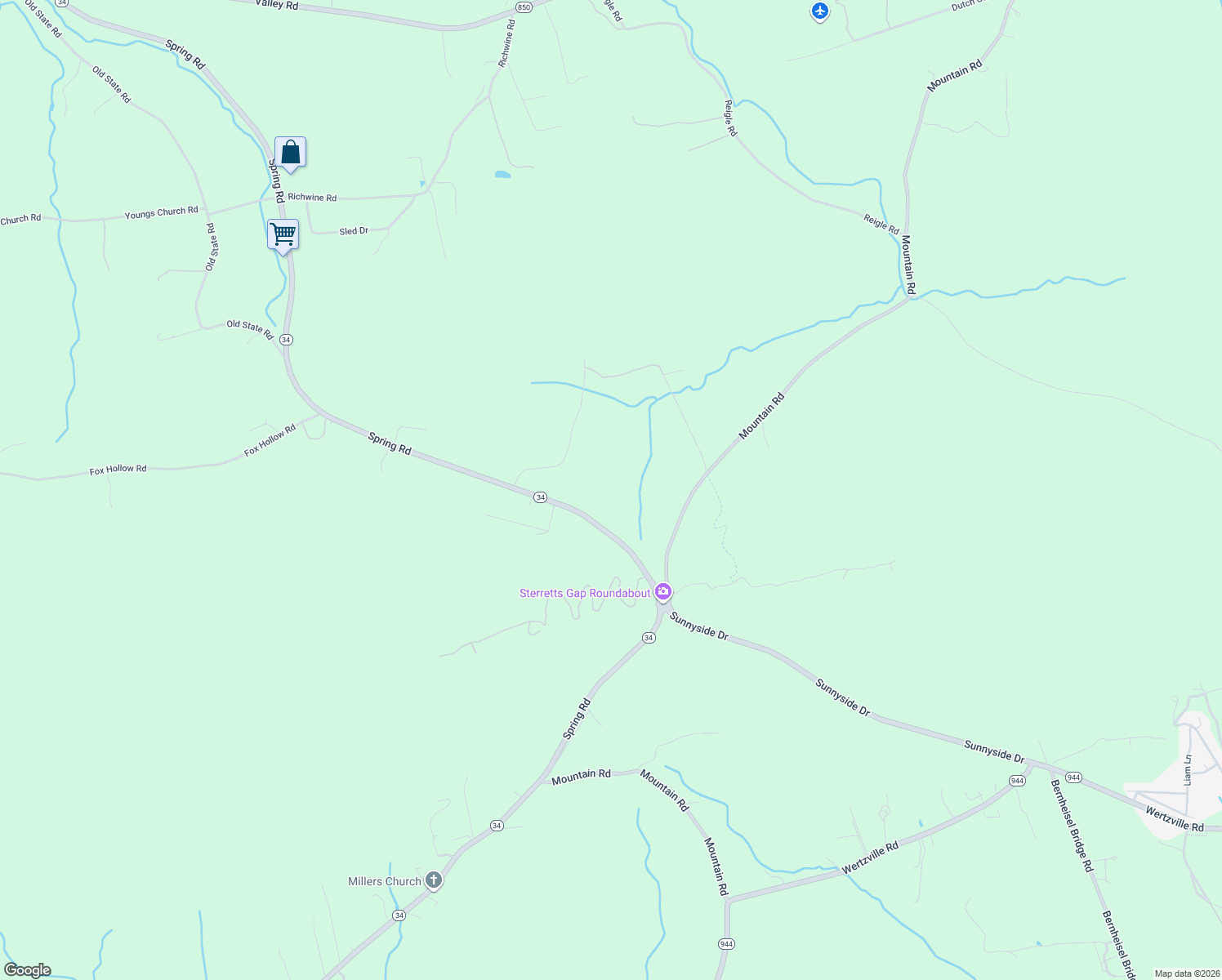 map of restaurants, bars, coffee shops, grocery stores, and more near 4465 Spring Road in Shermans Dale