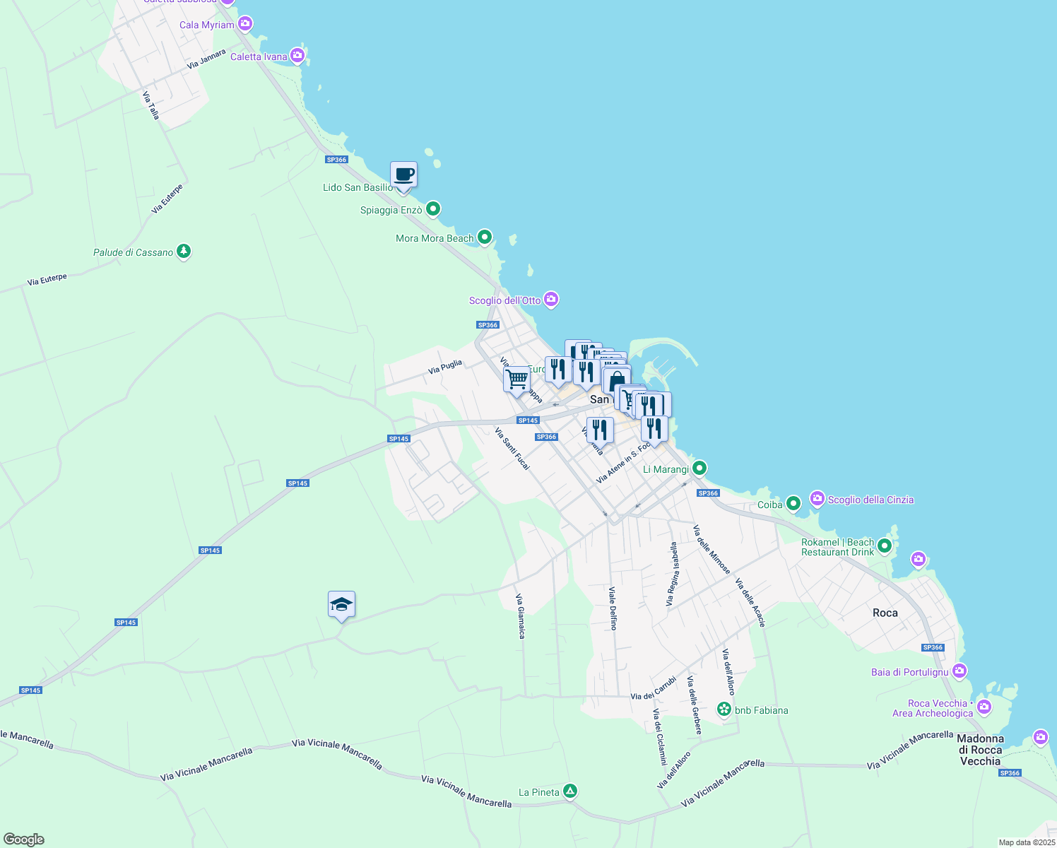 map of restaurants, bars, coffee shops, grocery stores, and more near 120 SP145 in San Foca