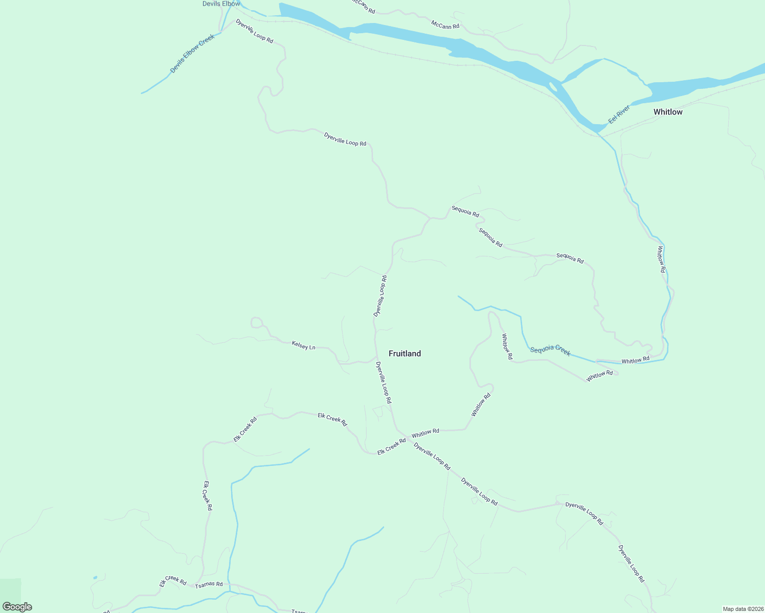 map of restaurants, bars, coffee shops, grocery stores, and more near 9897 Dyerville Loop Road in Myers Flat