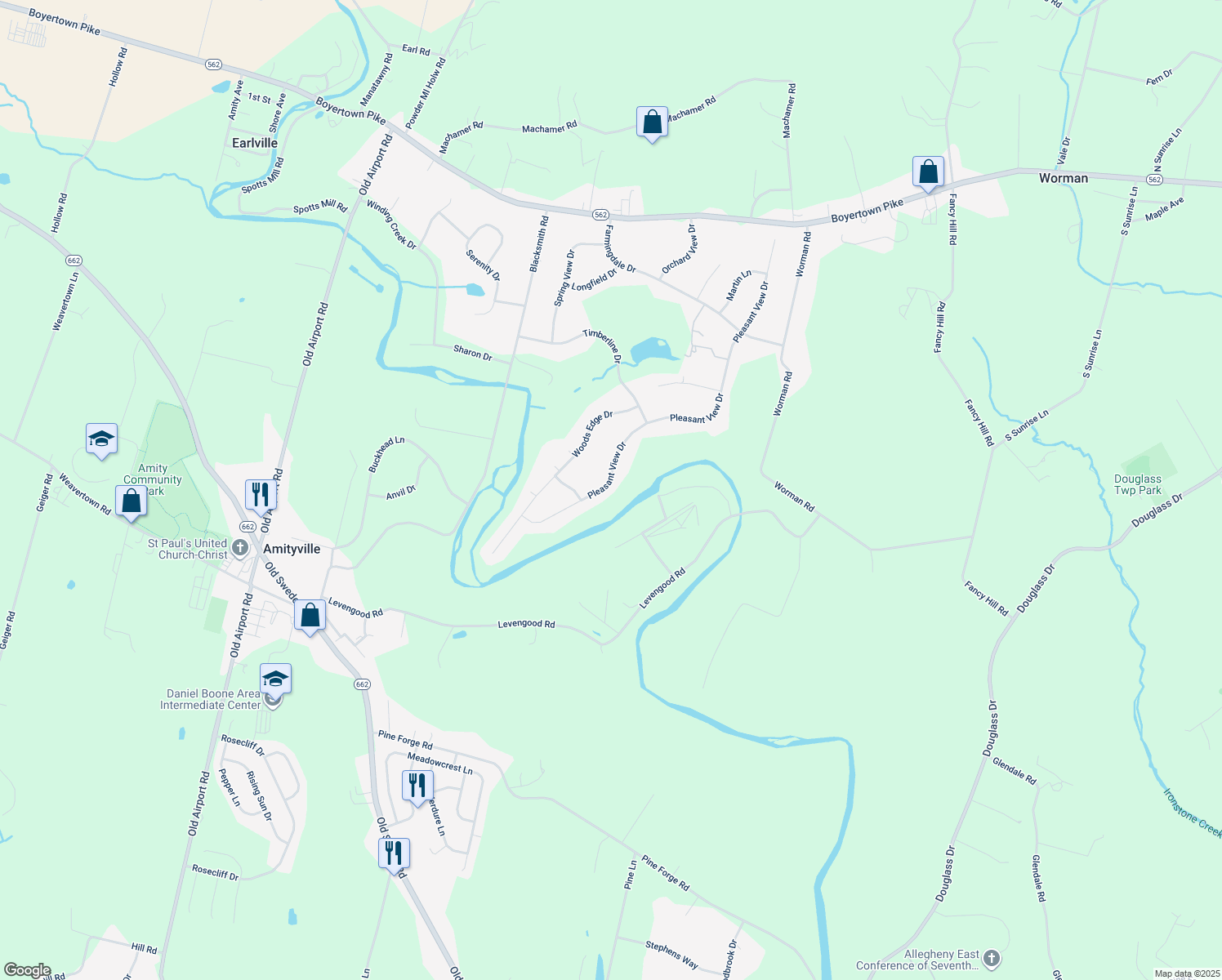 map of restaurants, bars, coffee shops, grocery stores, and more near 206 Pleasant View Drive in Douglassville