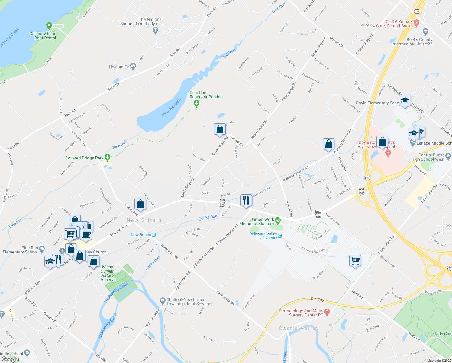 map of restaurants, bars, coffee shops, grocery stores, and more near 15 Elm Terrace in New Britain