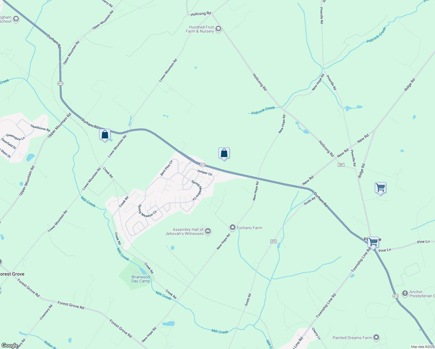 map of restaurants, bars, coffee shops, grocery stores, and more near 39 Elder Ct in New Hope