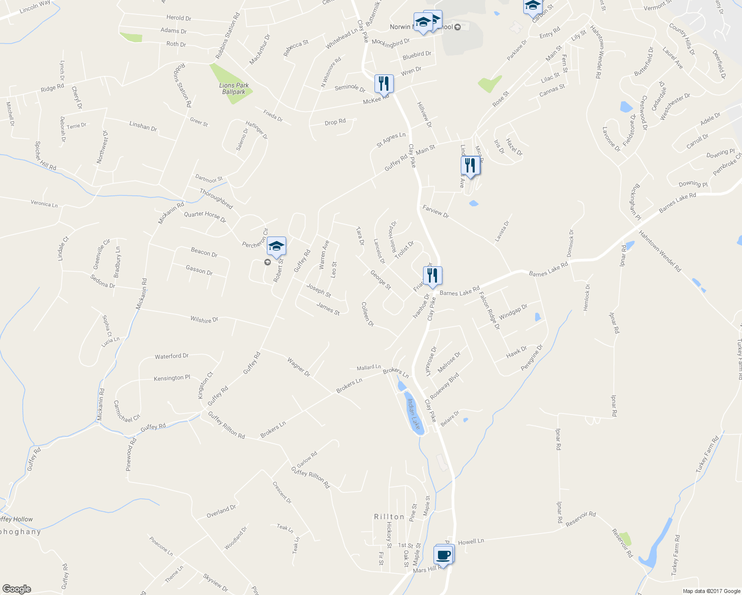 map of restaurants, bars, coffee shops, grocery stores, and more near 1843 Colleen Drive in Irwin