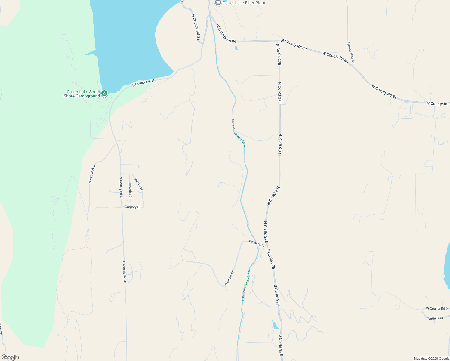 map of restaurants, bars, coffee shops, grocery stores, and more near 407 Del Rio Road in Berthoud