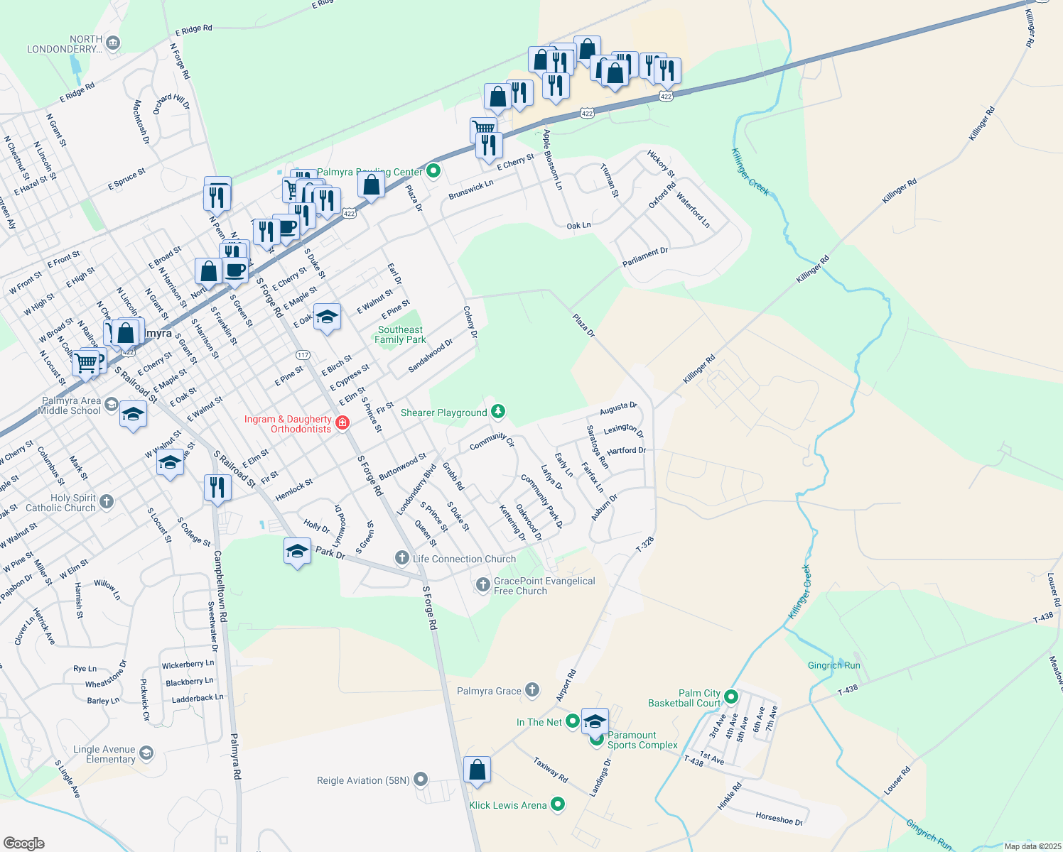 map of restaurants, bars, coffee shops, grocery stores, and more near 148 Lexington Drive in Annville
