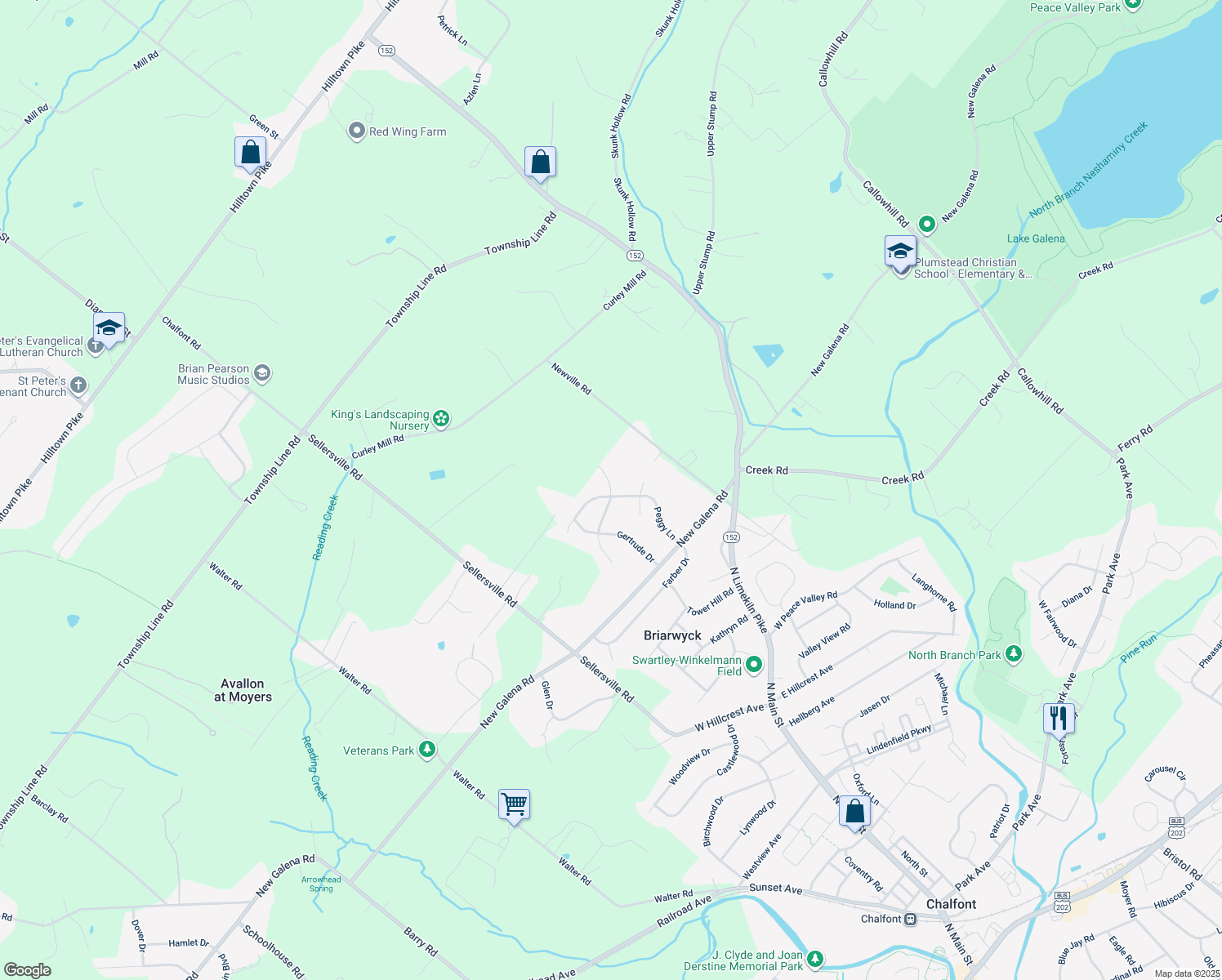 map of restaurants, bars, coffee shops, grocery stores, and more near 113 Richard Drive in Chalfont