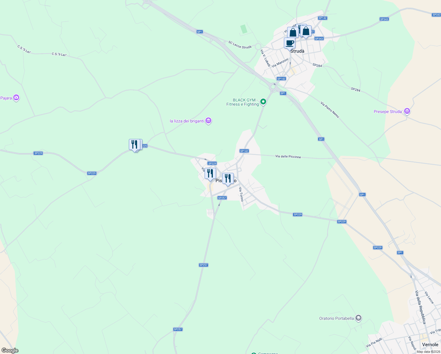 map of restaurants, bars, coffee shops, grocery stores, and more near 17 Piazza Firenze in Pisignano