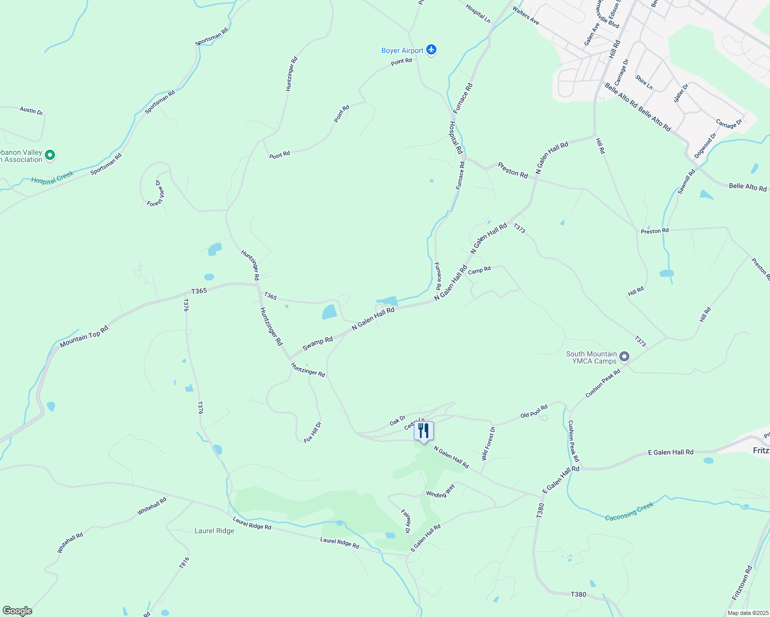 map of restaurants, bars, coffee shops, grocery stores, and more near 344 North Galen Hall Road in Wernersville