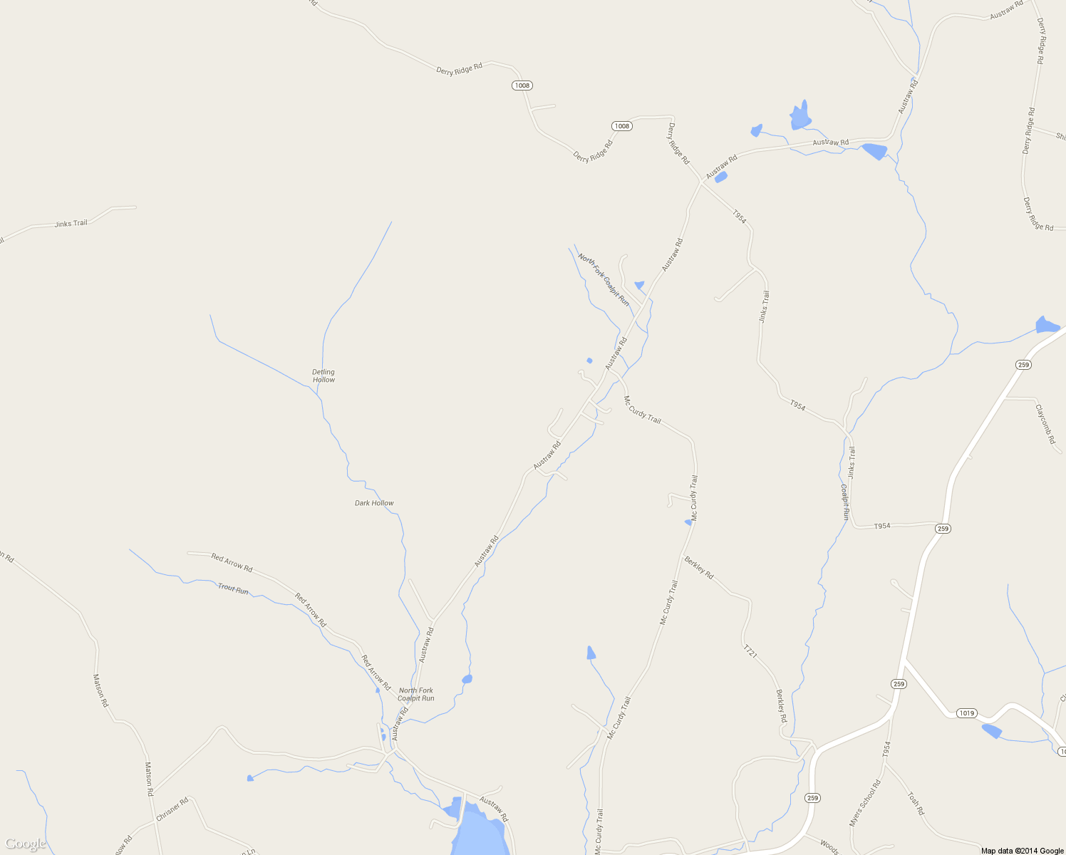 map of restaurants, bars, coffee shops, grocery stores, and more near 513 Austraw Road in Ligonier