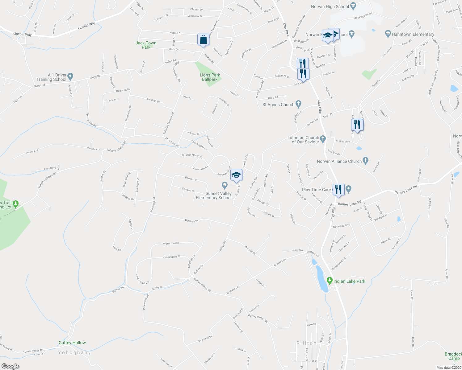 map of restaurants, bars, coffee shops, grocery stores, and more near 11605 Dickens Drive in Irwin