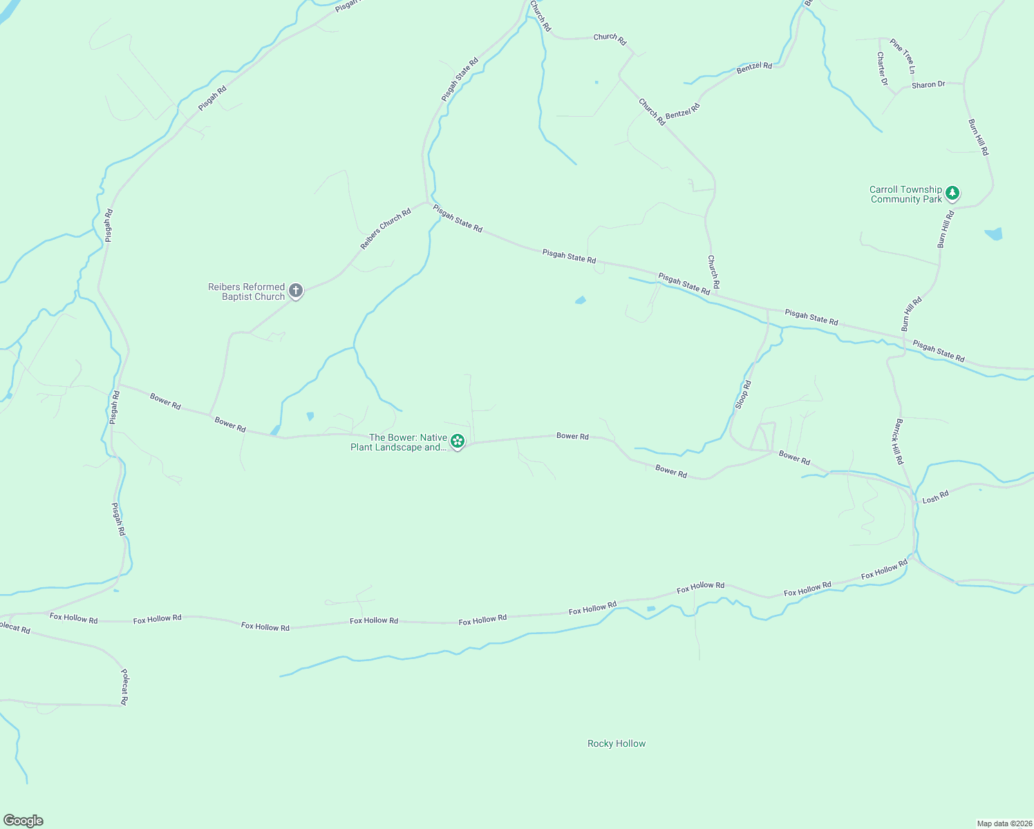 map of restaurants, bars, coffee shops, grocery stores, and more near 1095 Bower Road in Shermans Dale