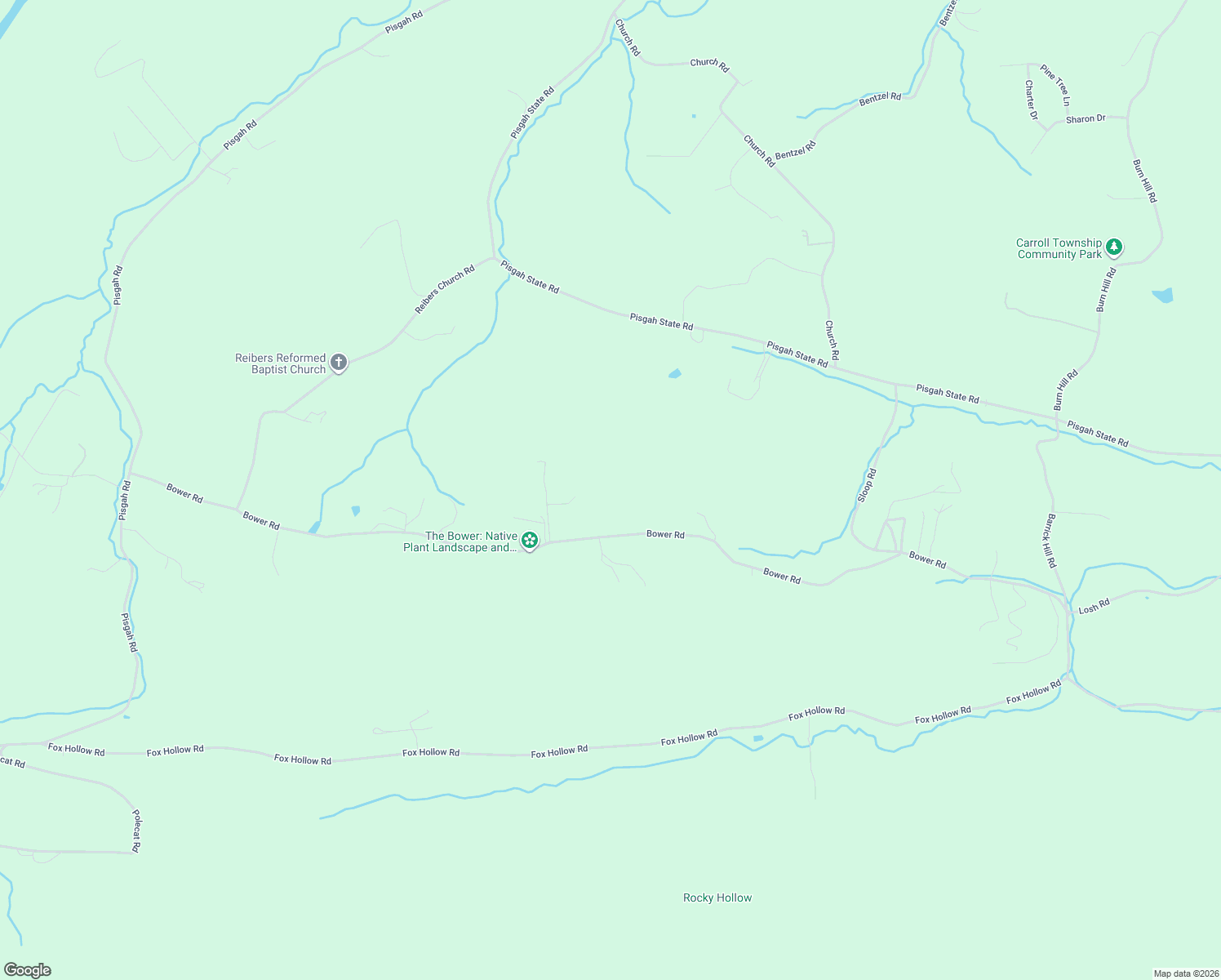 map of restaurants, bars, coffee shops, grocery stores, and more near 1095 Bower Road in Shermans Dale