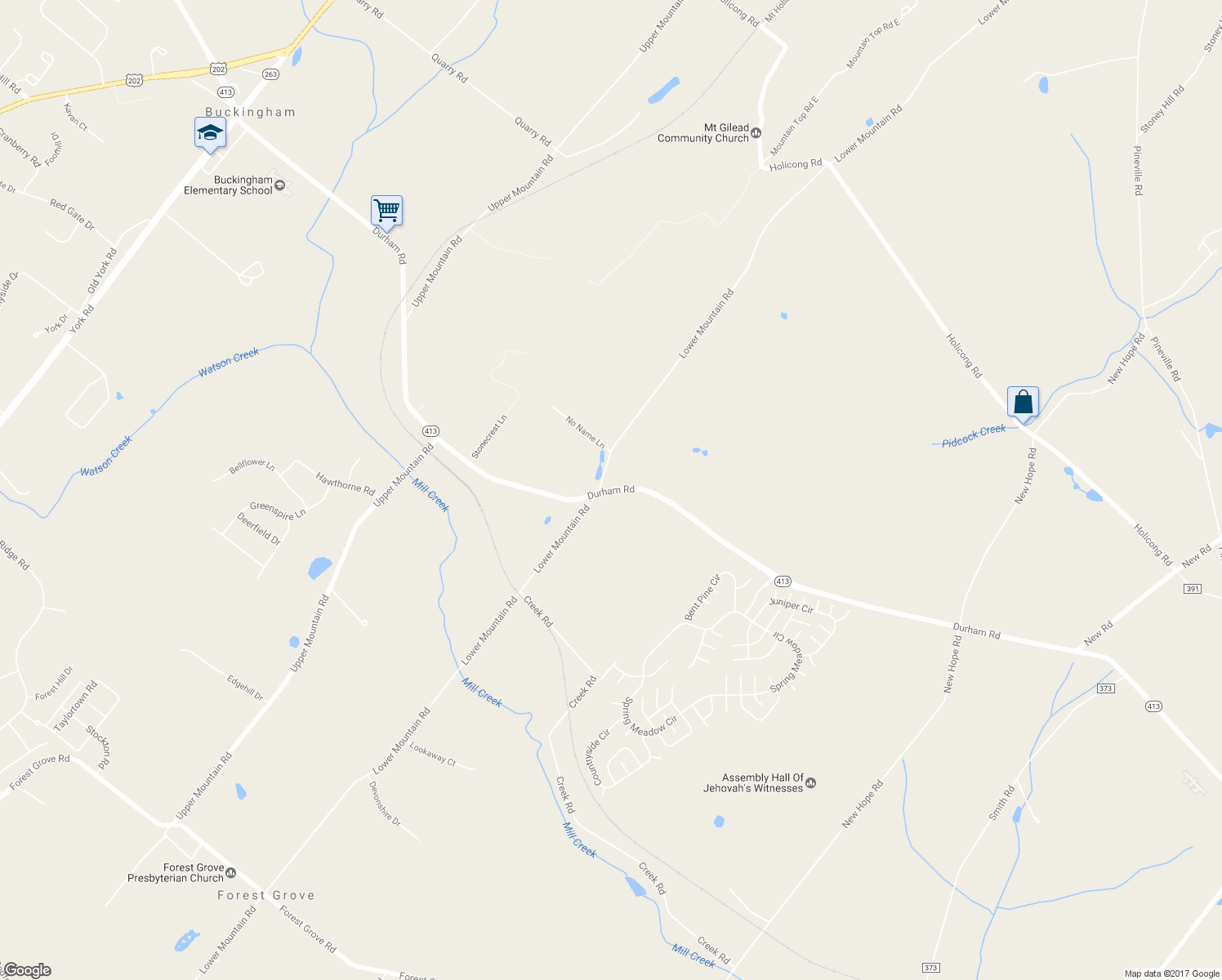 map of restaurants, bars, coffee shops, grocery stores, and more near 1783 Durham Road in New Hope