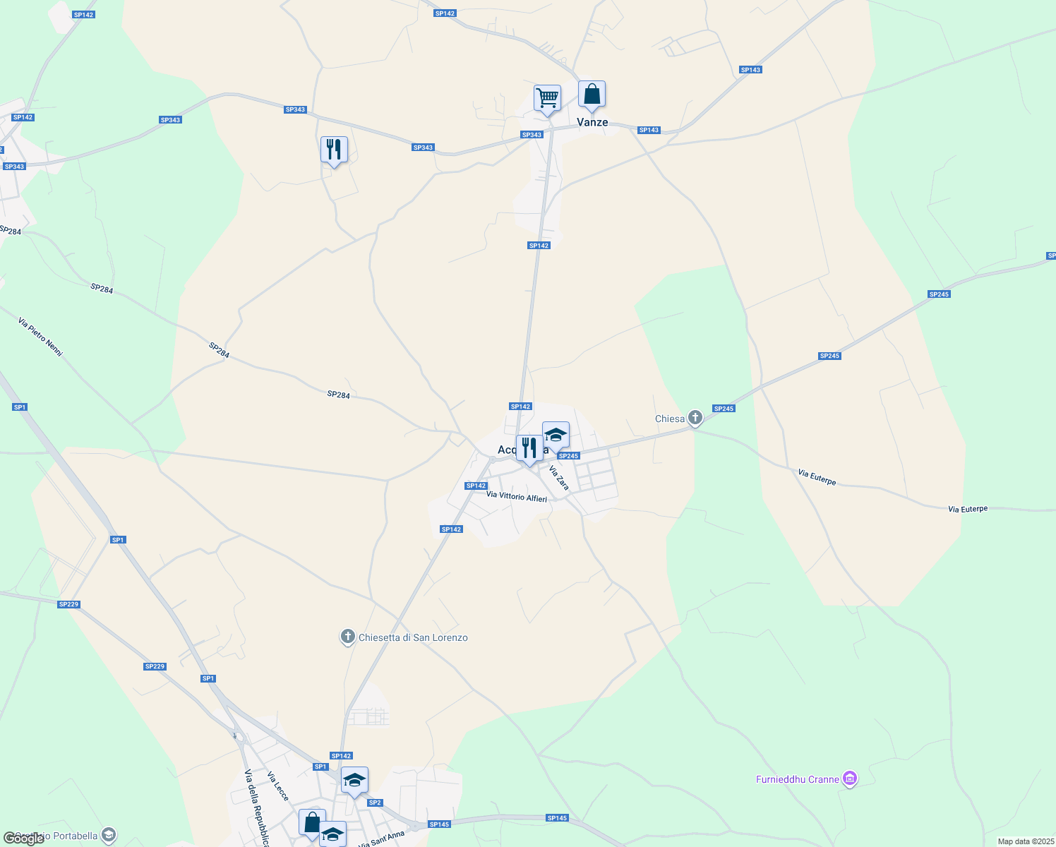 map of restaurants, bars, coffee shops, grocery stores, and more near in Acquarica di Lecce