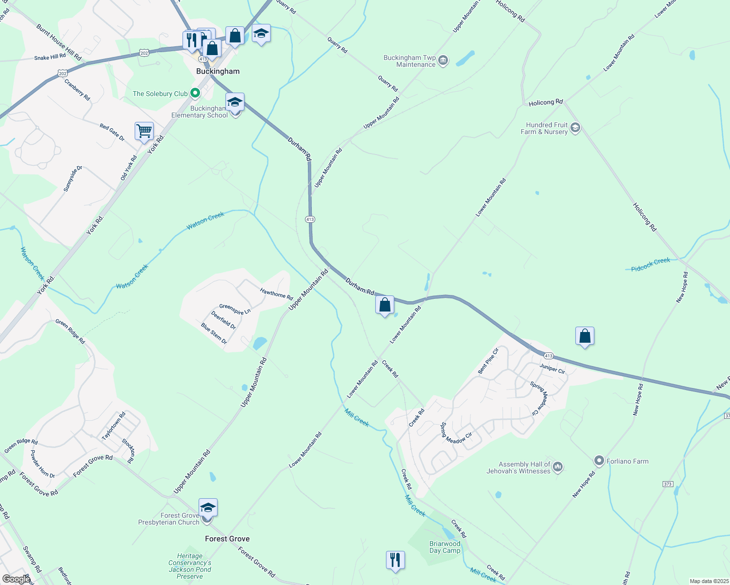 map of restaurants, bars, coffee shops, grocery stores, and more near 1926 Durham Road in New Hope