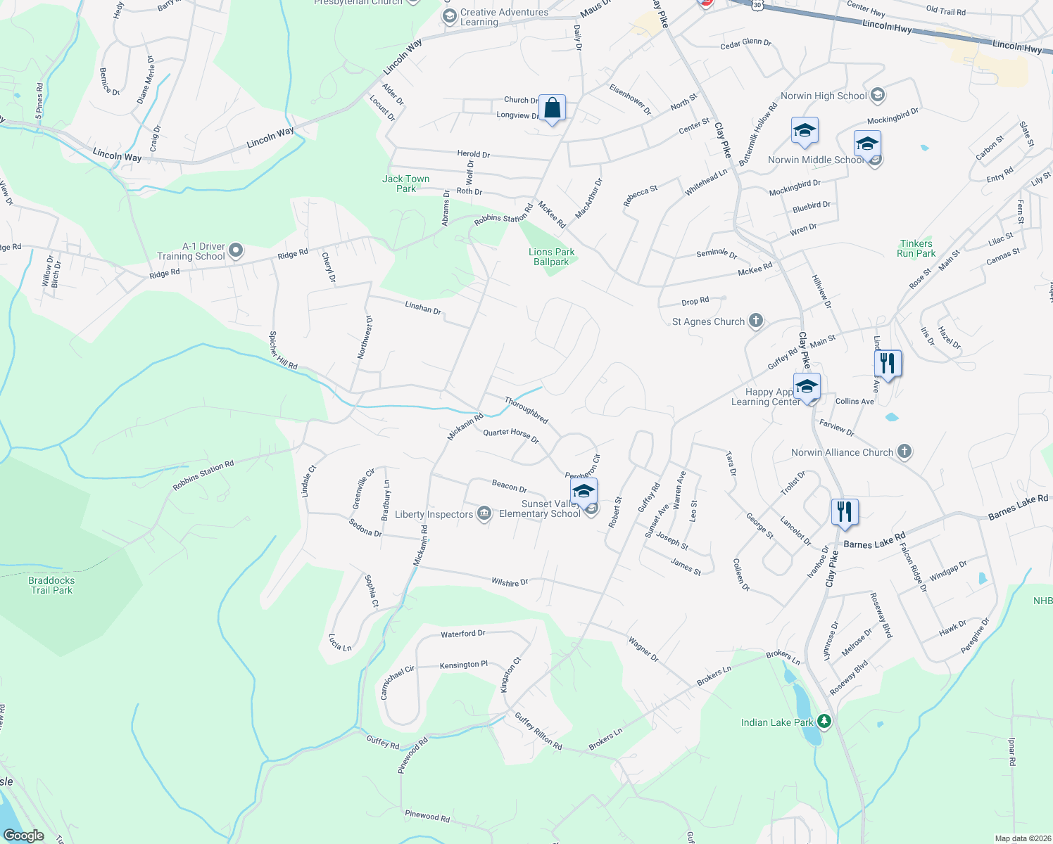 map of restaurants, bars, coffee shops, grocery stores, and more near 12858 Thoroughbred Drive in North Huntingdon