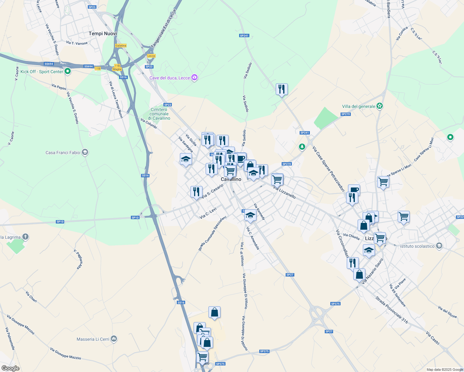 map of restaurants, bars, coffee shops, grocery stores, and more near in Cavallino