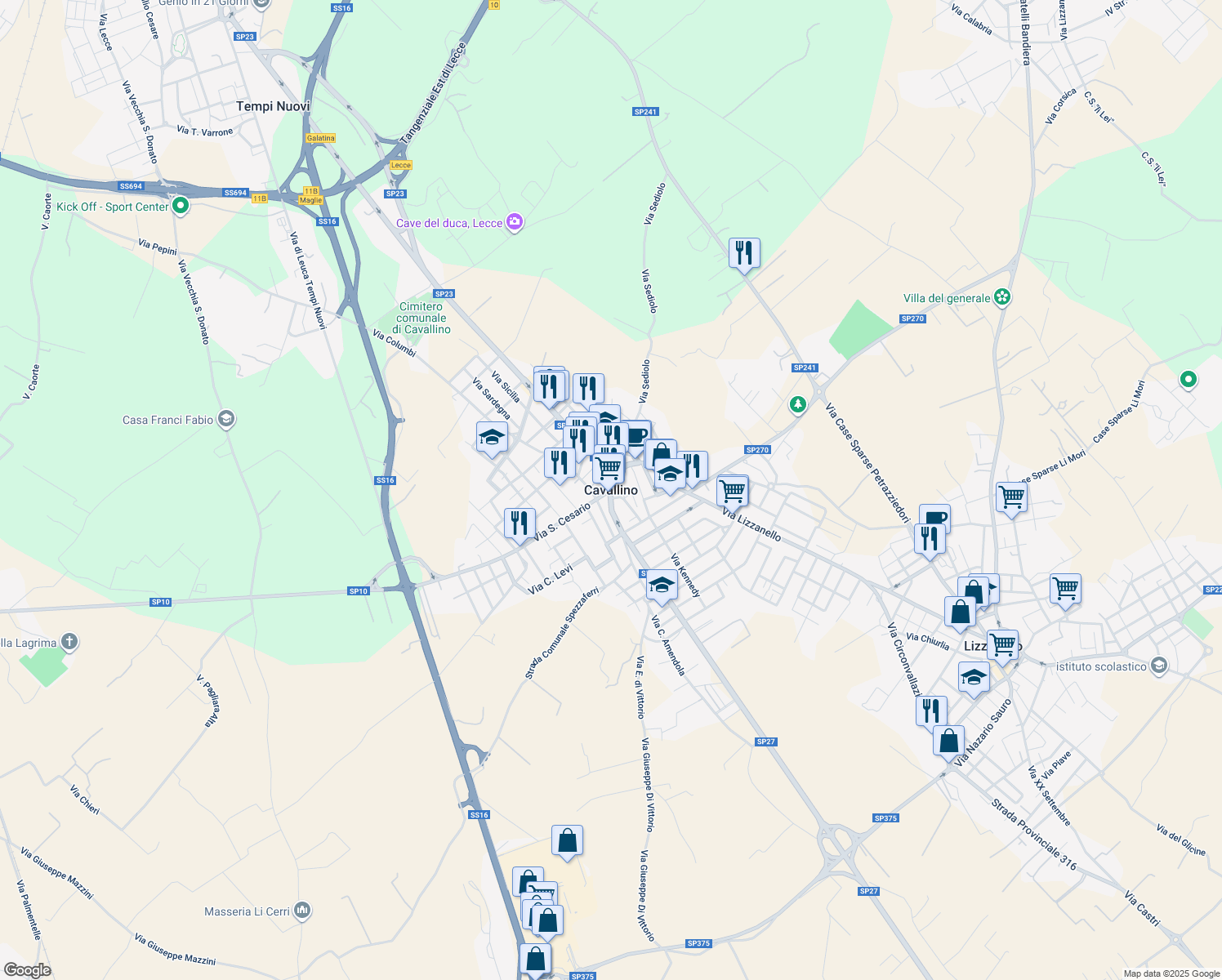 map of restaurants, bars, coffee shops, grocery stores, and more near in Cavallino