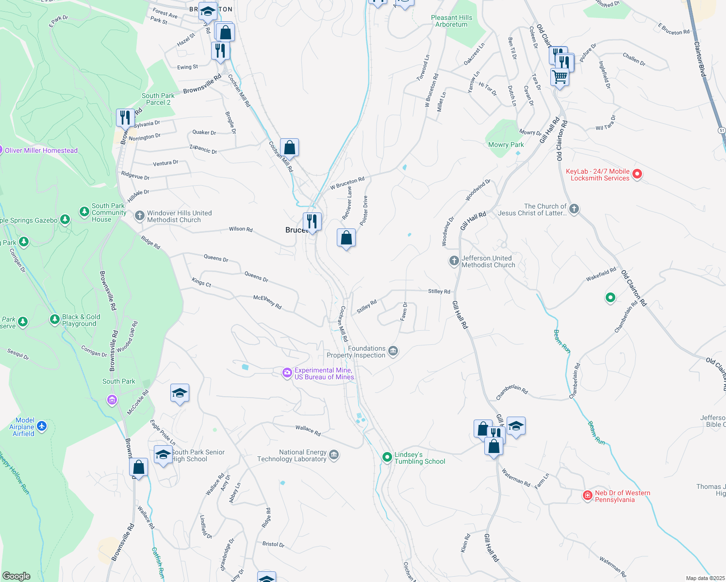 map of restaurants, bars, coffee shops, grocery stores, and more near 5028 Stilley Road in Clairton