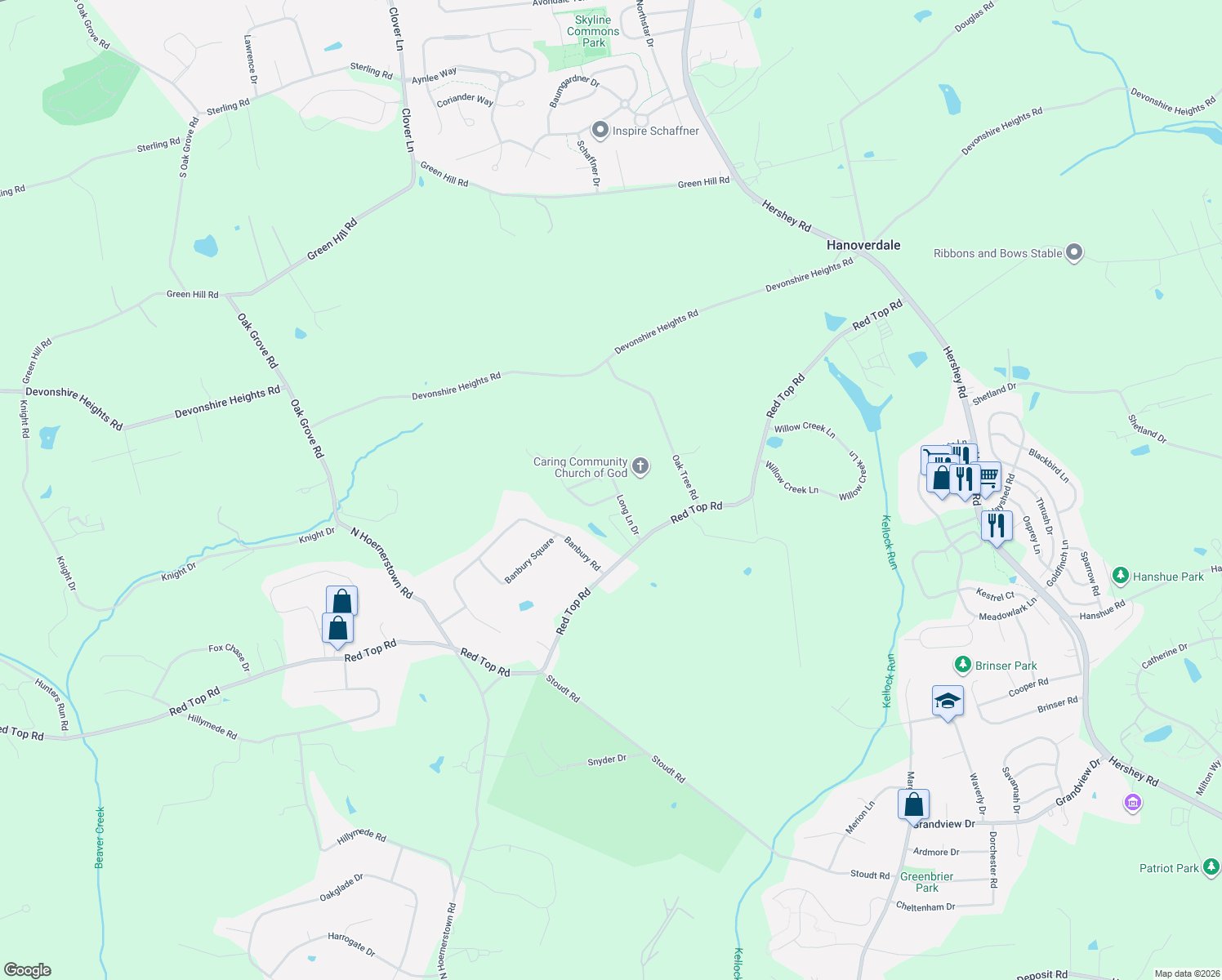 map of restaurants, bars, coffee shops, grocery stores, and more near 1 Meadowood Dr in Hummelstown
