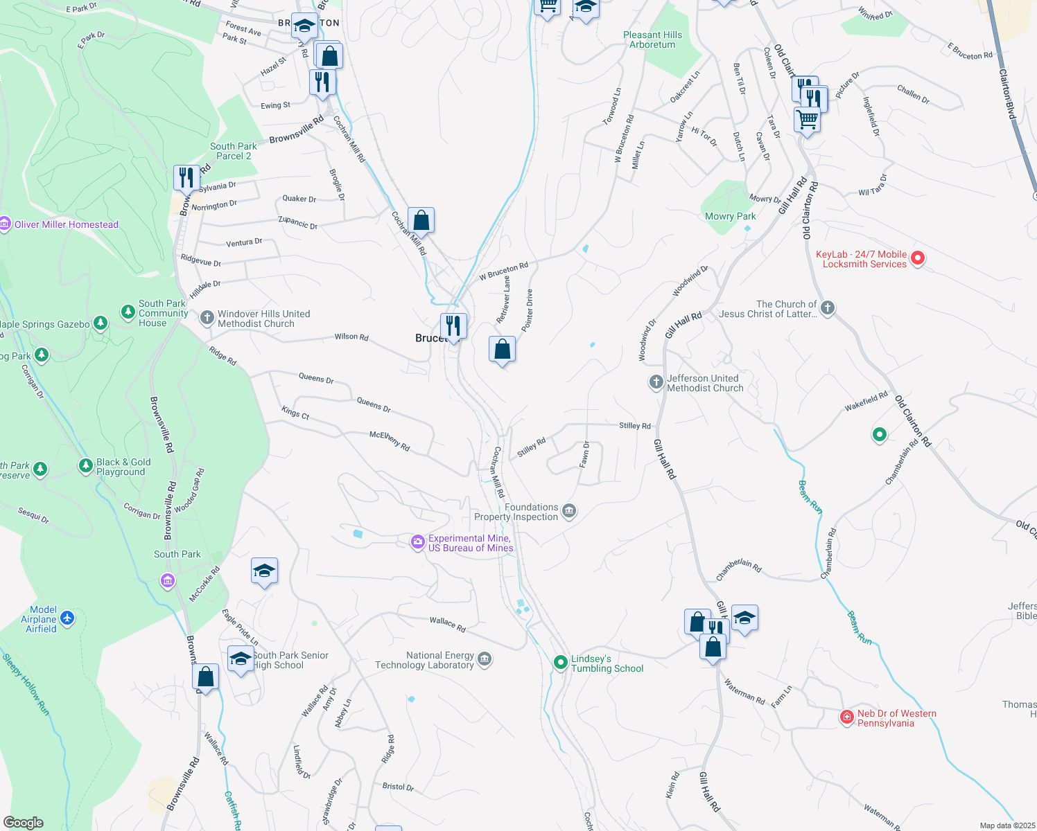 map of restaurants, bars, coffee shops, grocery stores, and more near 5028 Stilley Road in Clairton
