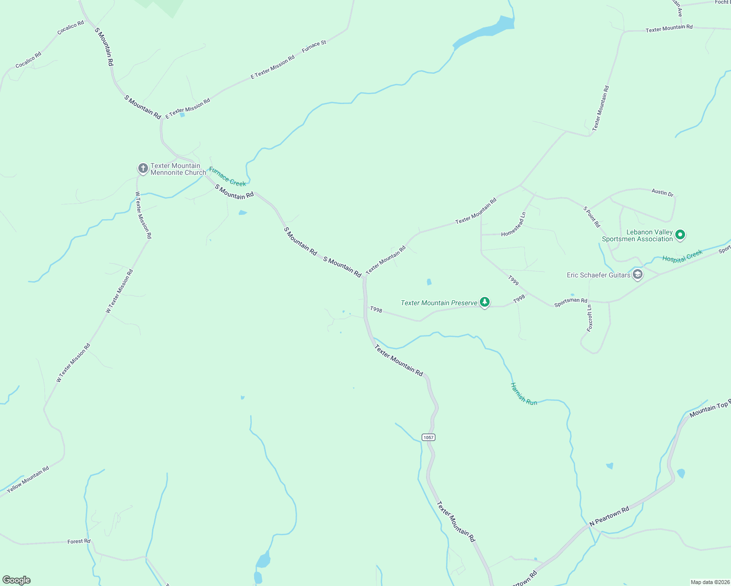 map of restaurants, bars, coffee shops, grocery stores, and more near State Route 1057 in Robesonia