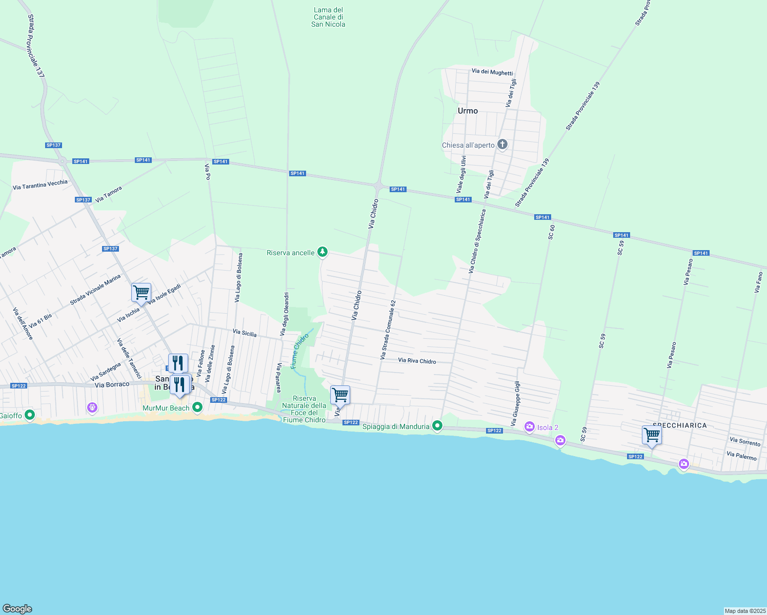 map of restaurants, bars, coffee shops, grocery stores, and more near 117 Viale dei Pini in San Pietro In Bevagna