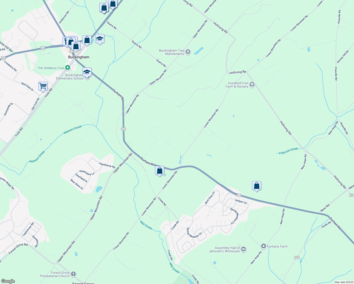 map of restaurants, bars, coffee shops, grocery stores, and more near 1881 No Name Lane in New Hope