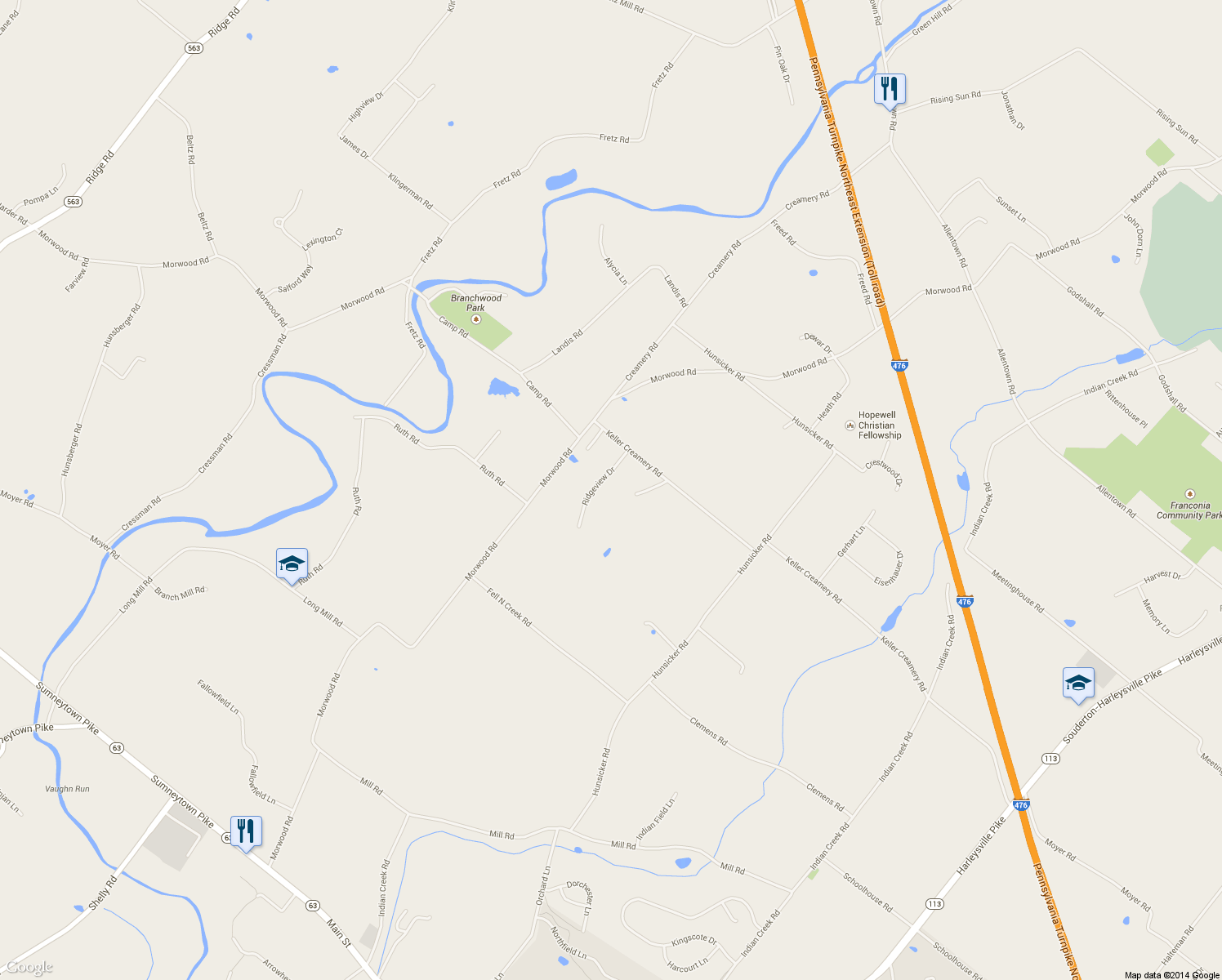map of restaurants, bars, coffee shops, grocery stores, and more near 722 Ridgeview Drive in Telford