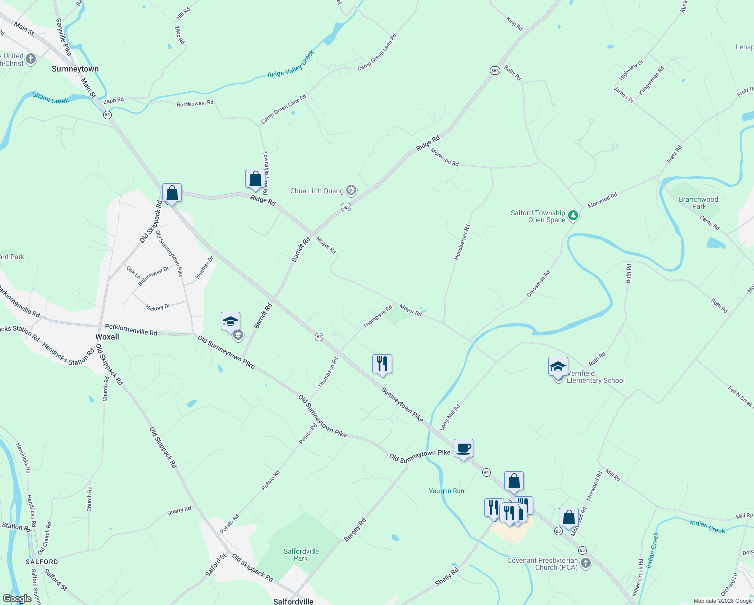 map of restaurants, bars, coffee shops, grocery stores, and more near 1325 Moyer Rd in Telford