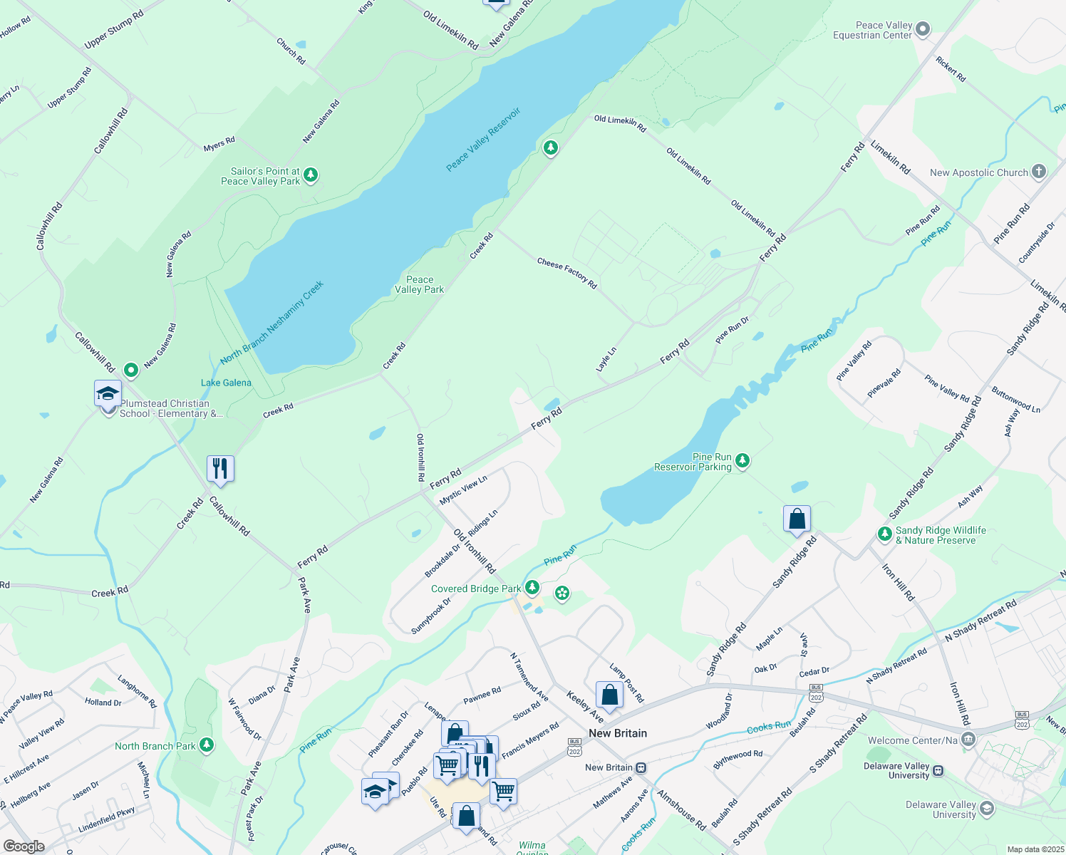 map of restaurants, bars, coffee shops, grocery stores, and more near 400 Hagan Court in Doylestown