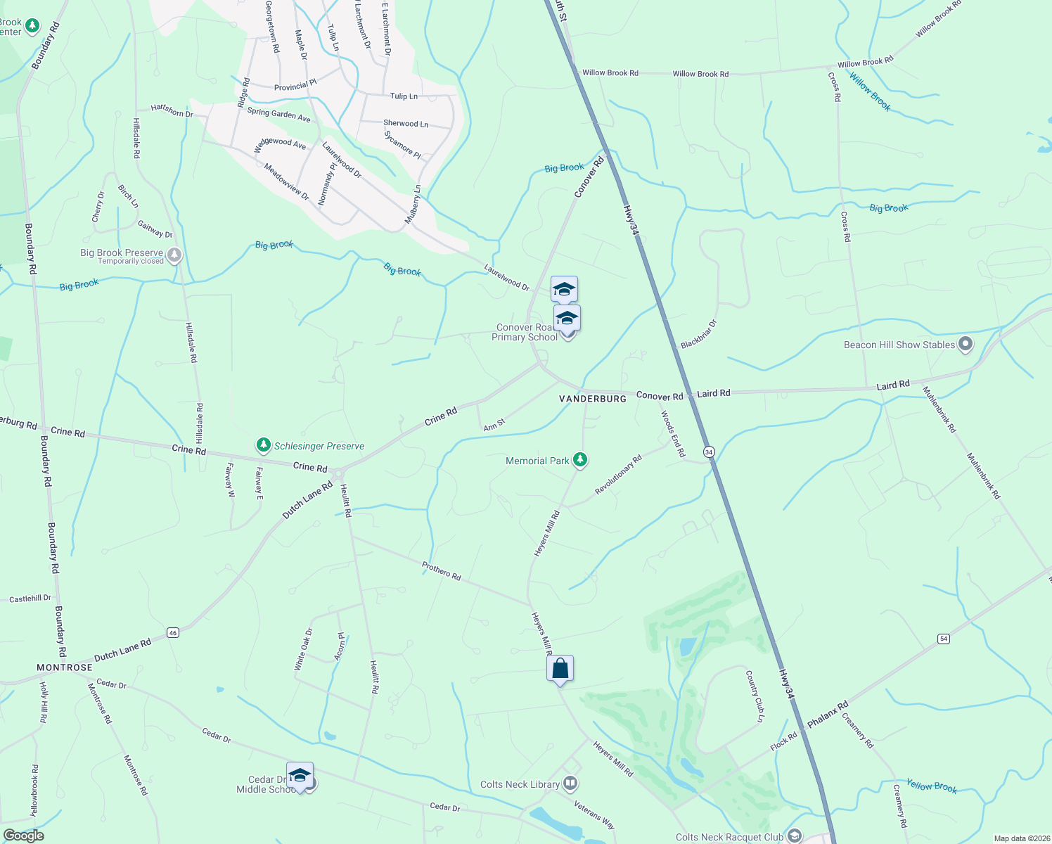 map of restaurants, bars, coffee shops, grocery stores, and more near 21 Ann Street in Monmouth County
