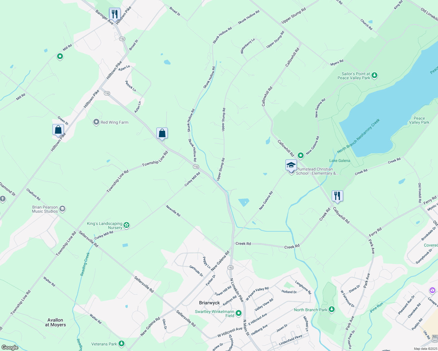map of restaurants, bars, coffee shops, grocery stores, and more near 120 Upper Stump Road in Chalfont