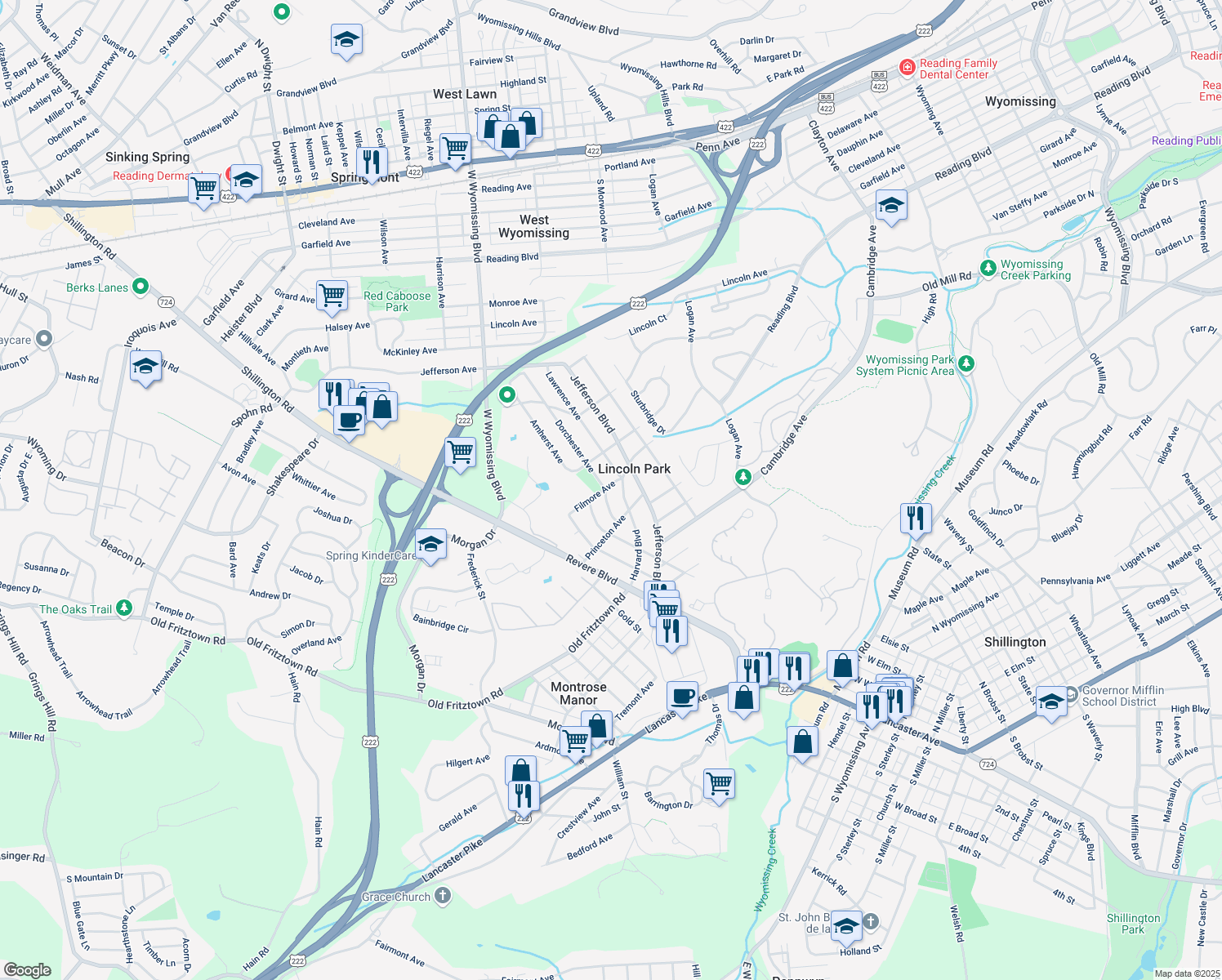 map of restaurants, bars, coffee shops, grocery stores, and more near 319 Dorchester Ave in West Lawn