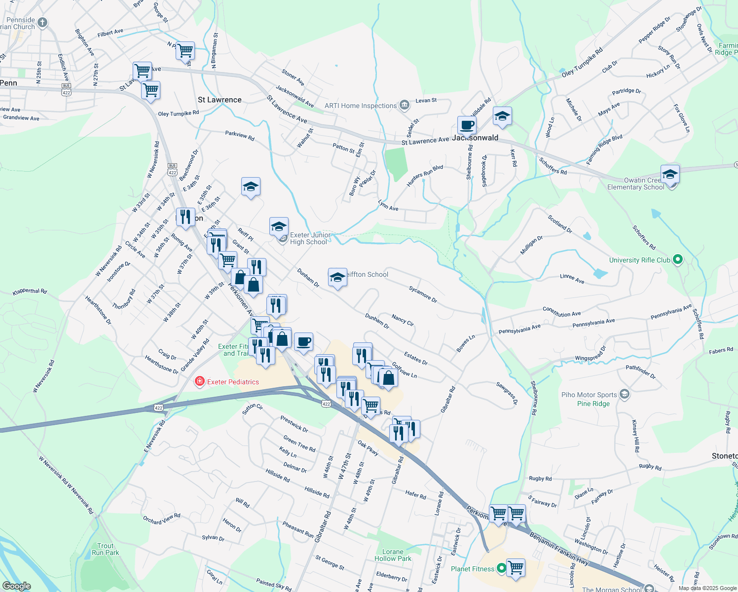 map of restaurants, bars, coffee shops, grocery stores, and more near 10 Hayden Circle in Reading