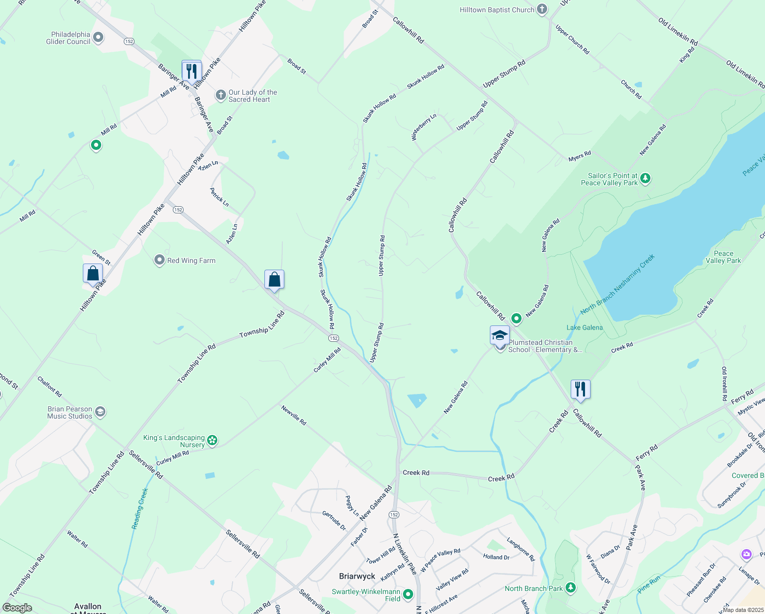 map of restaurants, bars, coffee shops, grocery stores, and more near 228 Upper Stump Road in Chalfont