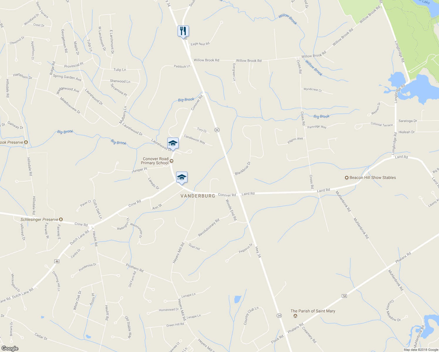 map of restaurants, bars, coffee shops, grocery stores, and more near 19 Fulling Mill Lane in Monmouth County