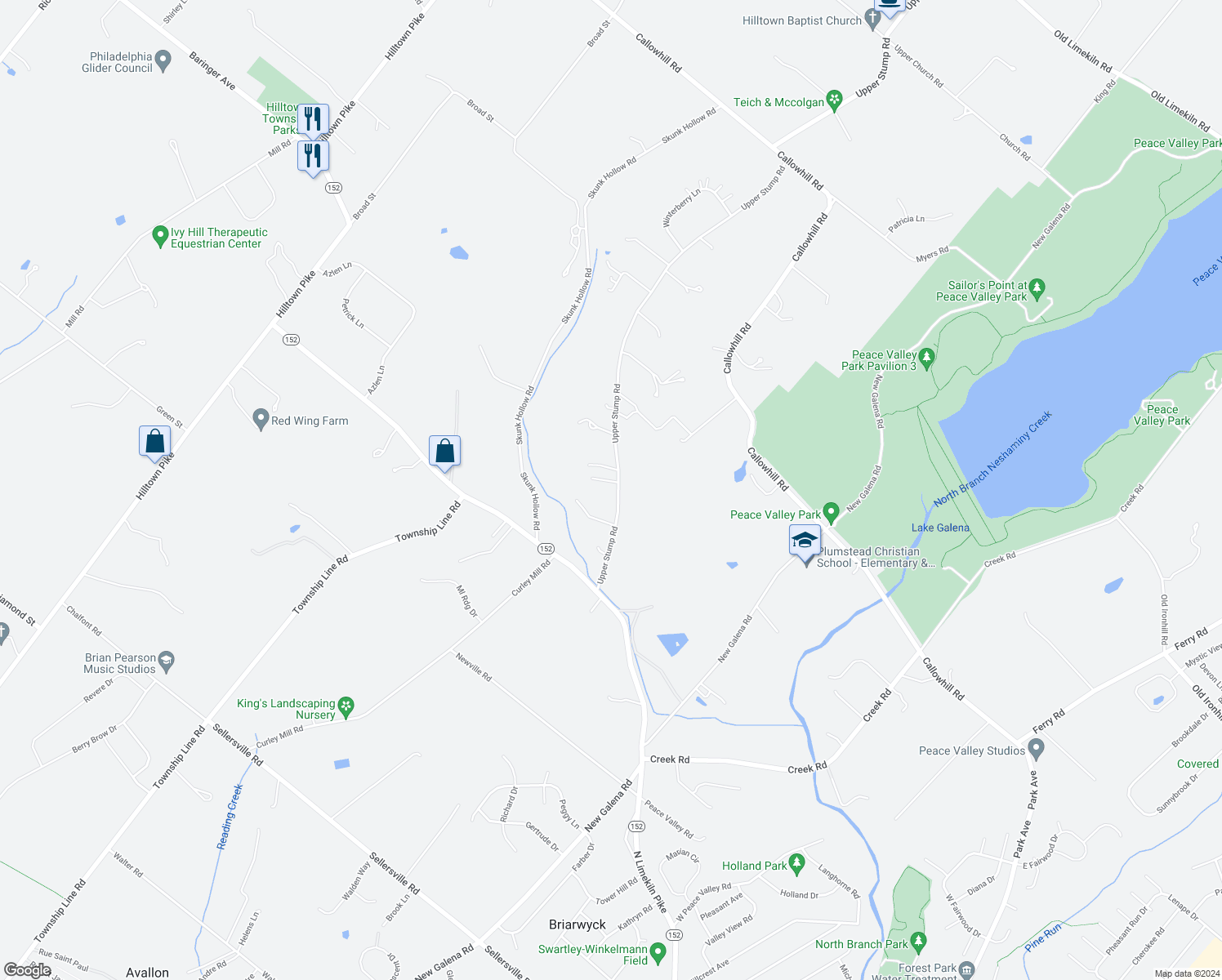 map of restaurants, bars, coffee shops, grocery stores, and more near 216 Upper Stump Road in Chalfont