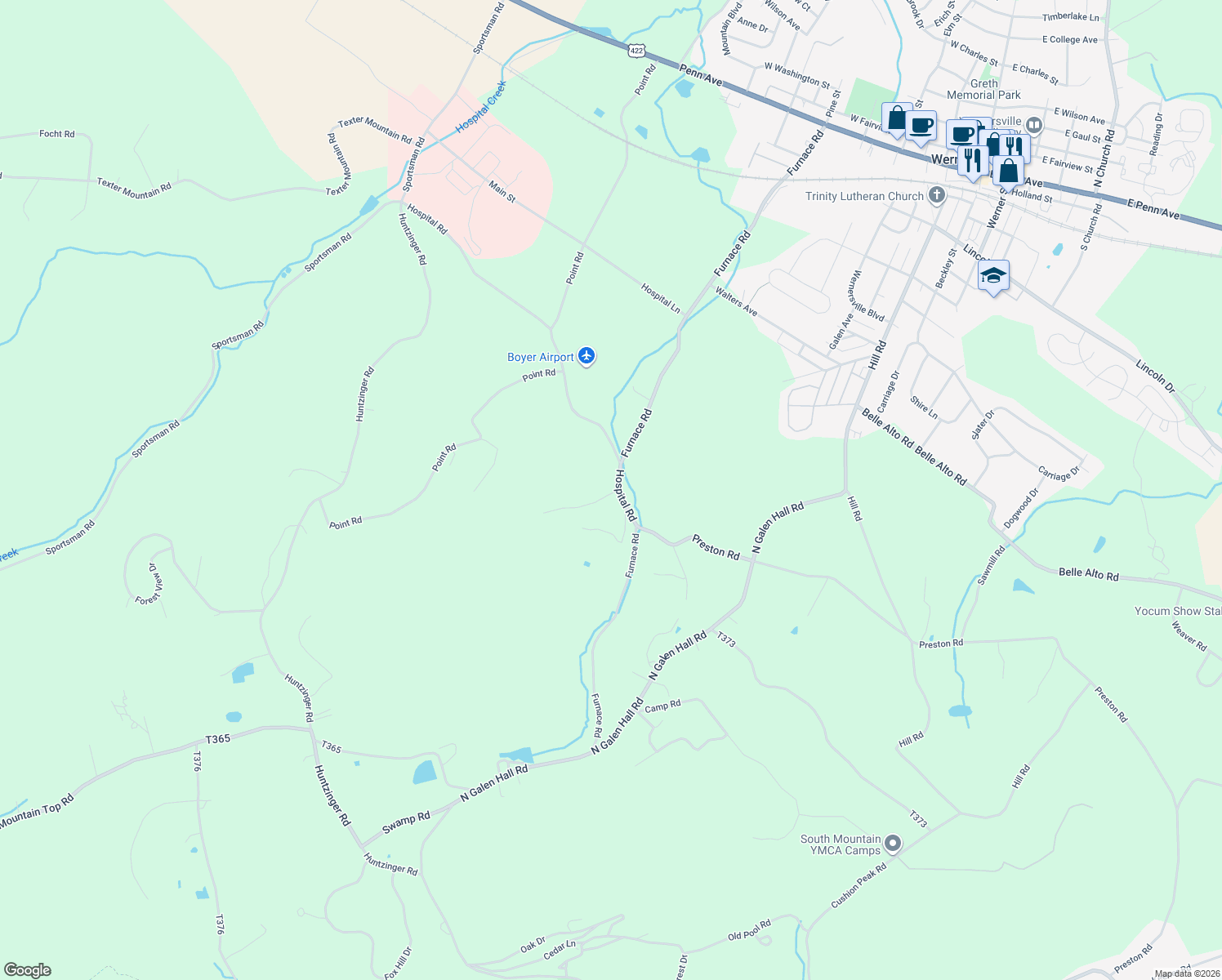 map of restaurants, bars, coffee shops, grocery stores, and more near 715 Furnace Road in Wernersville
