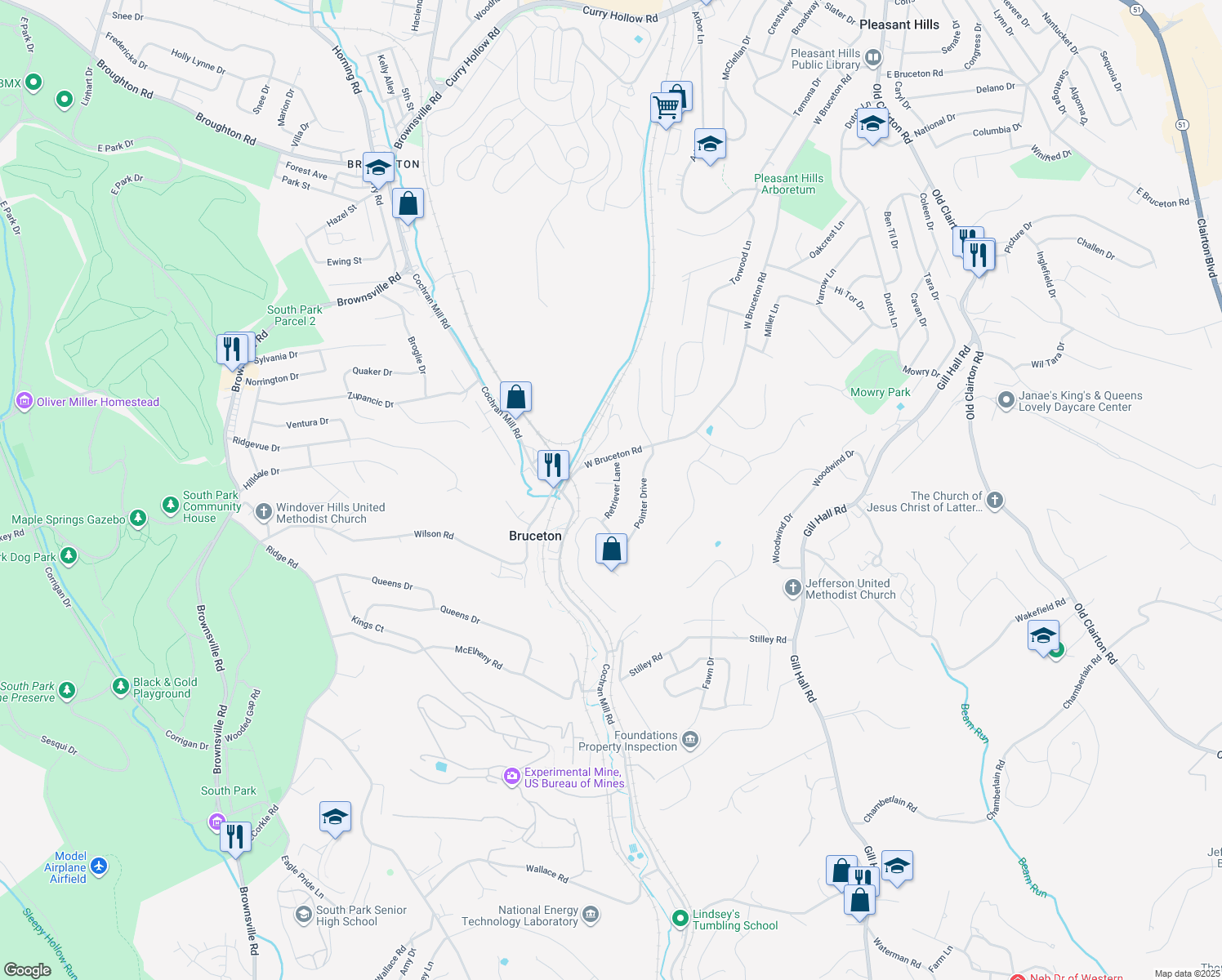 map of restaurants, bars, coffee shops, grocery stores, and more near 11 Beagle Court in Clairton