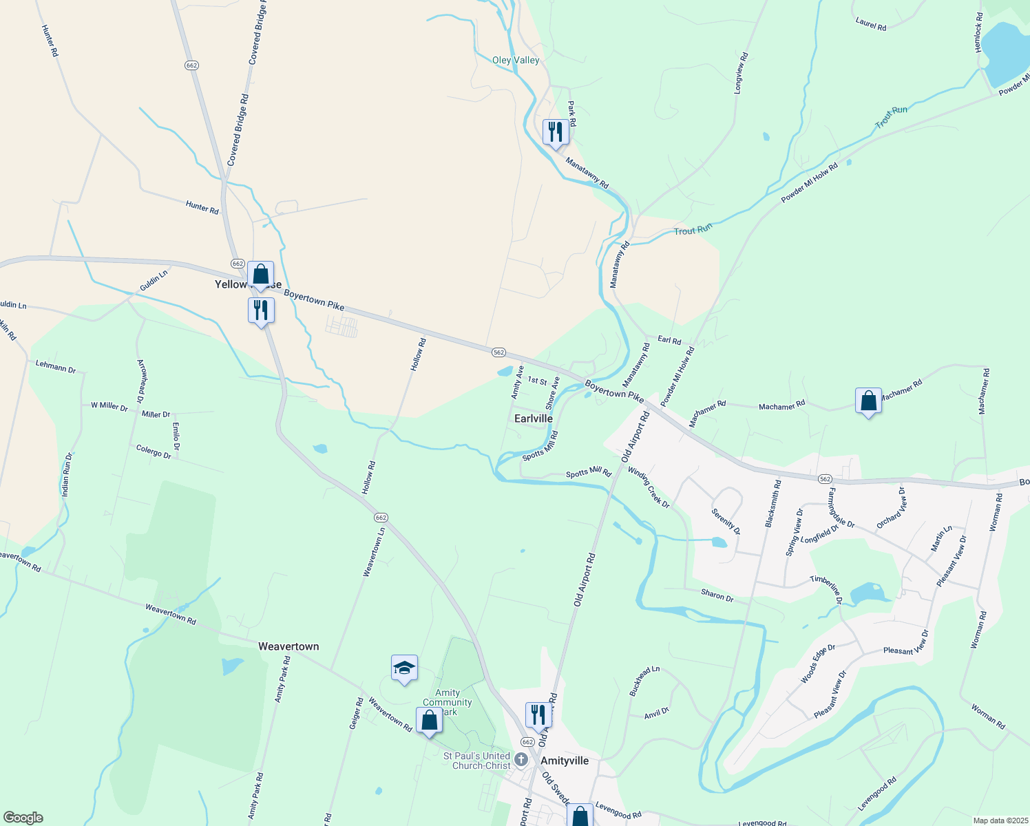 map of restaurants, bars, coffee shops, grocery stores, and more near 80 Amity Avenue in Douglassville